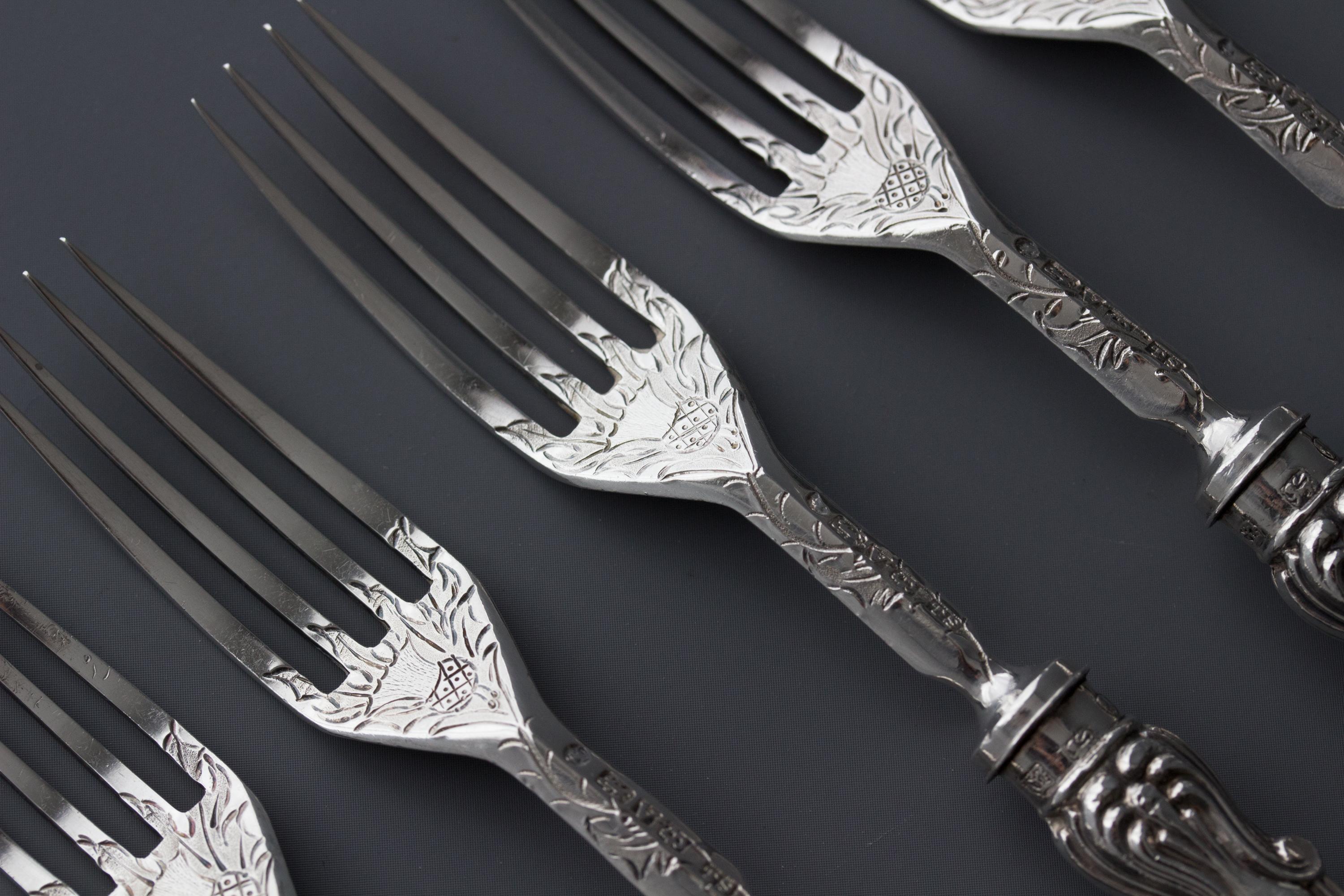 British Set of Eight Silver Fruit/Dessert Knives and Forks Sheffield, 1868