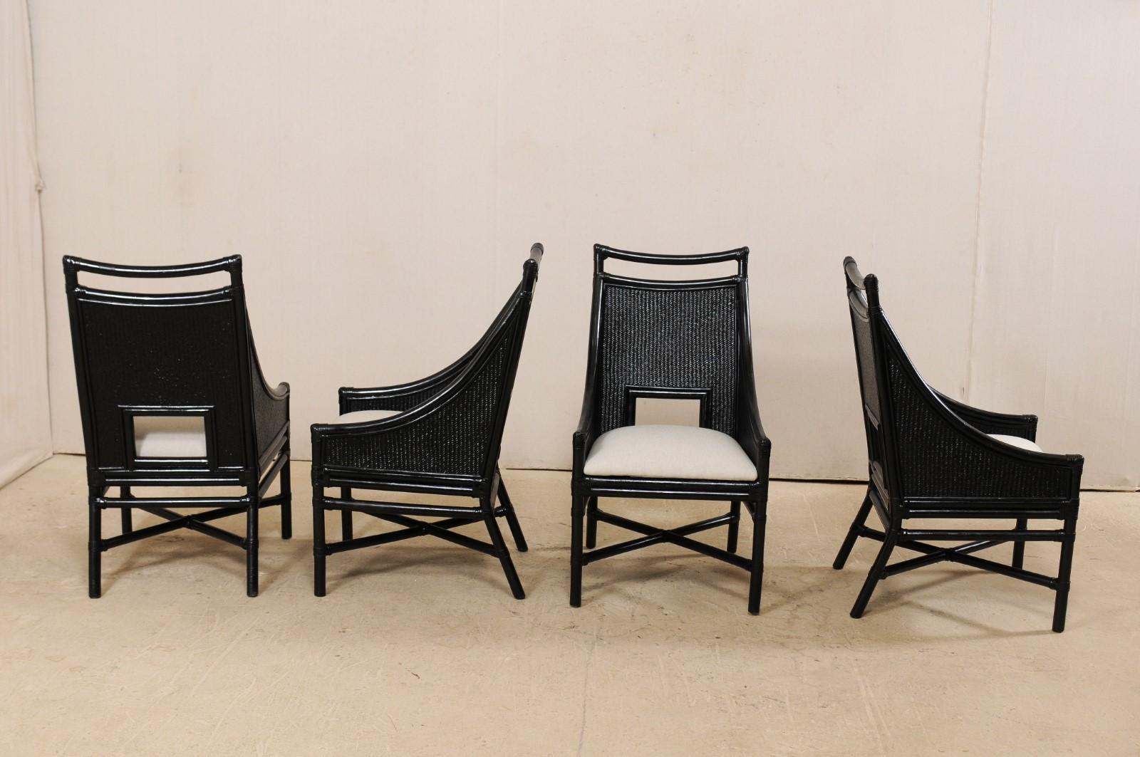 20th Century Set of Eight Vintage Painted Bamboo and Cane Chairs with Newly Upholstered Seats