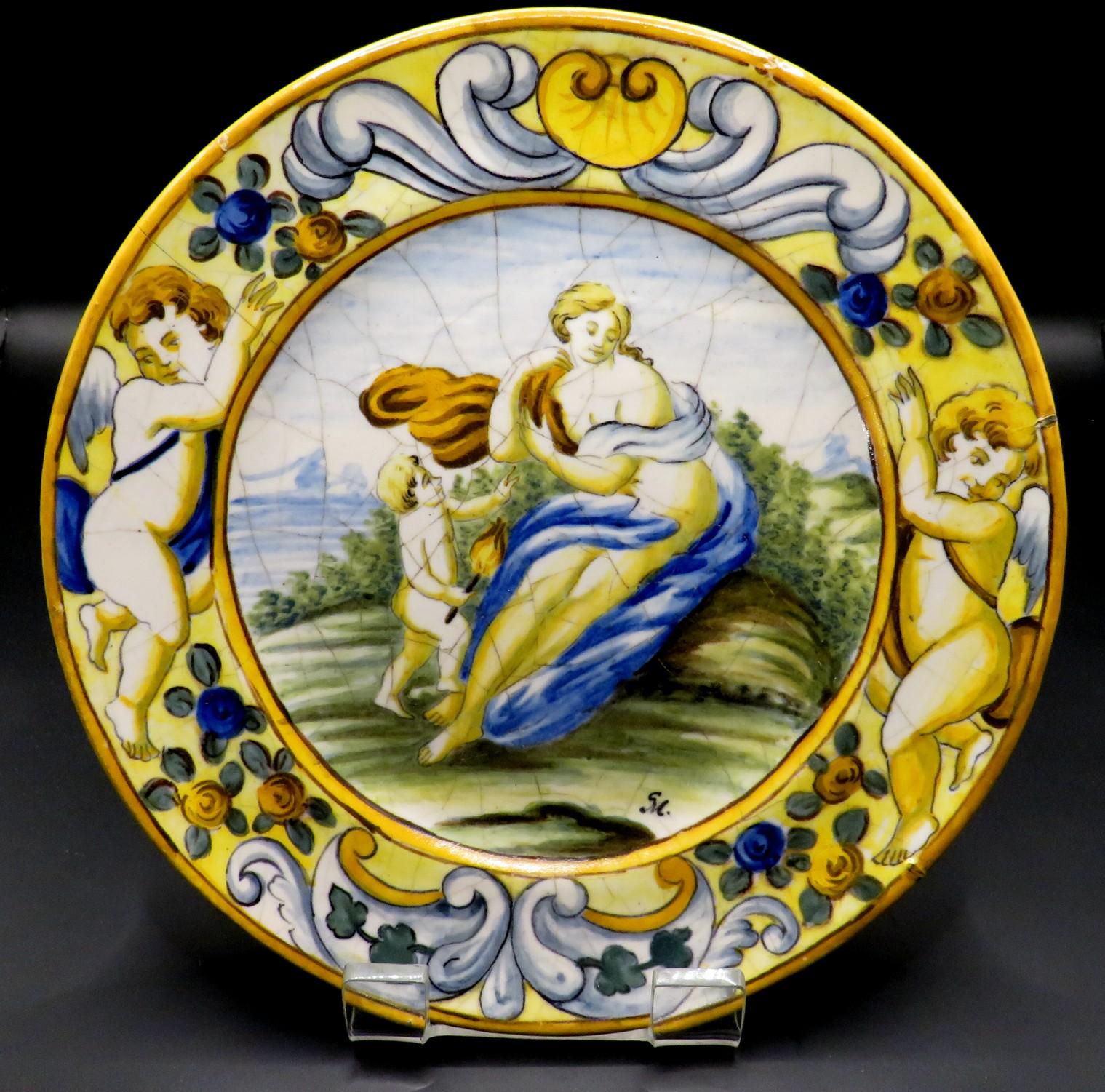 Hand-Painted Set of Eleven Hand Decorated Italian Majolica Cabinet Plates, Circa 1920   For Sale