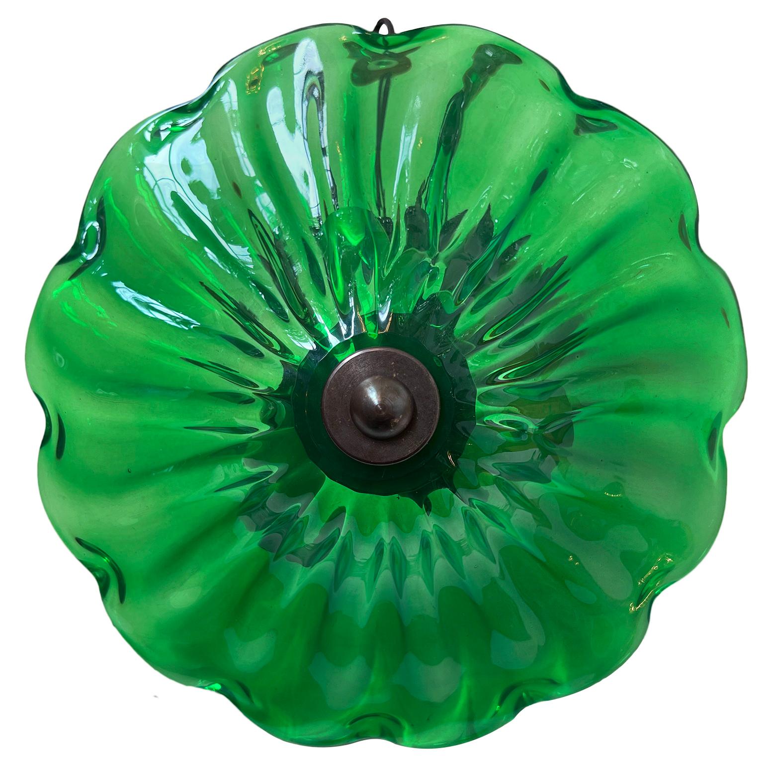 Mid-20th Century Set of Emerald Green Glass Light Fixtures, Sold Individually For Sale