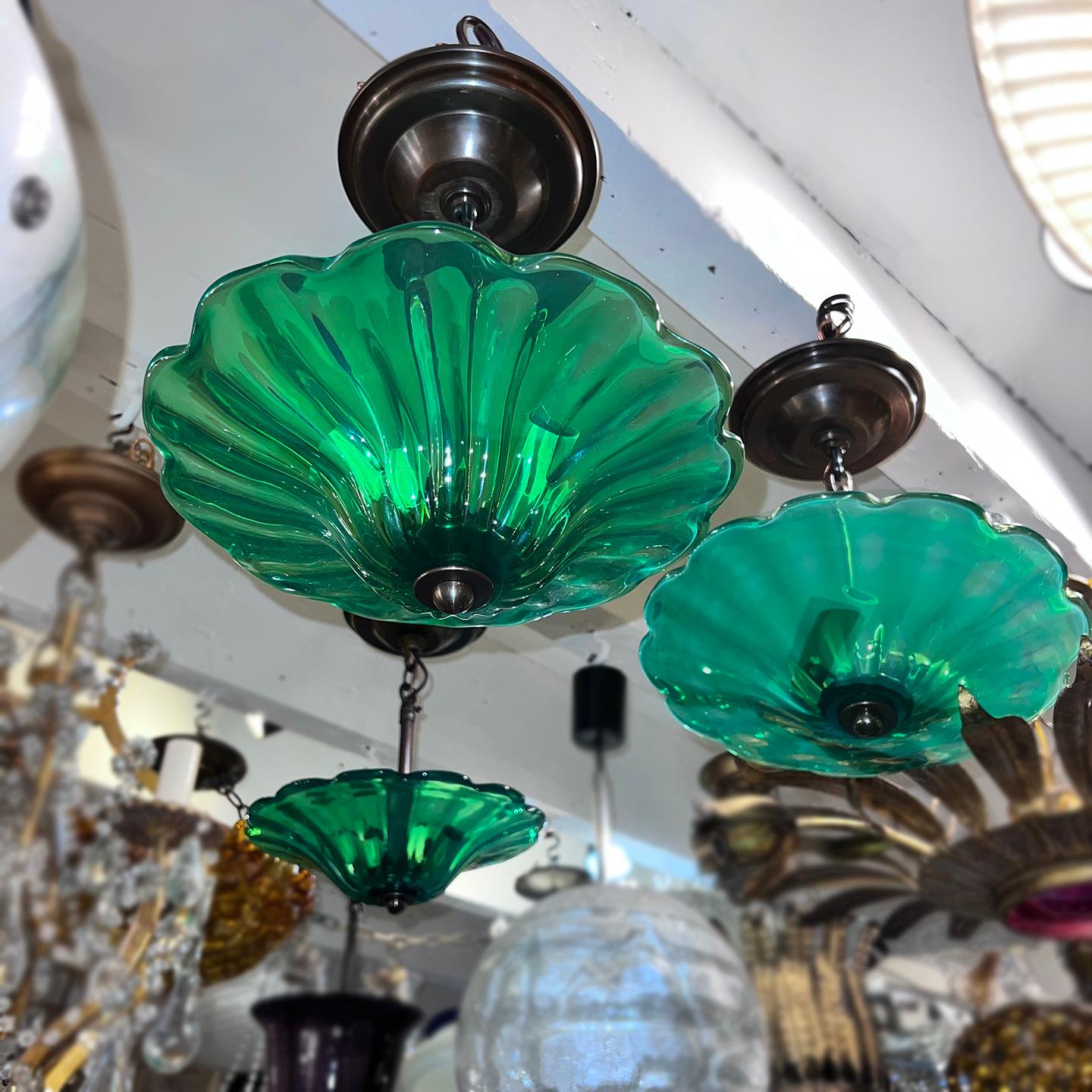 Set of Emerald Green Glass Light Fixtures, Sold Individually For Sale 2