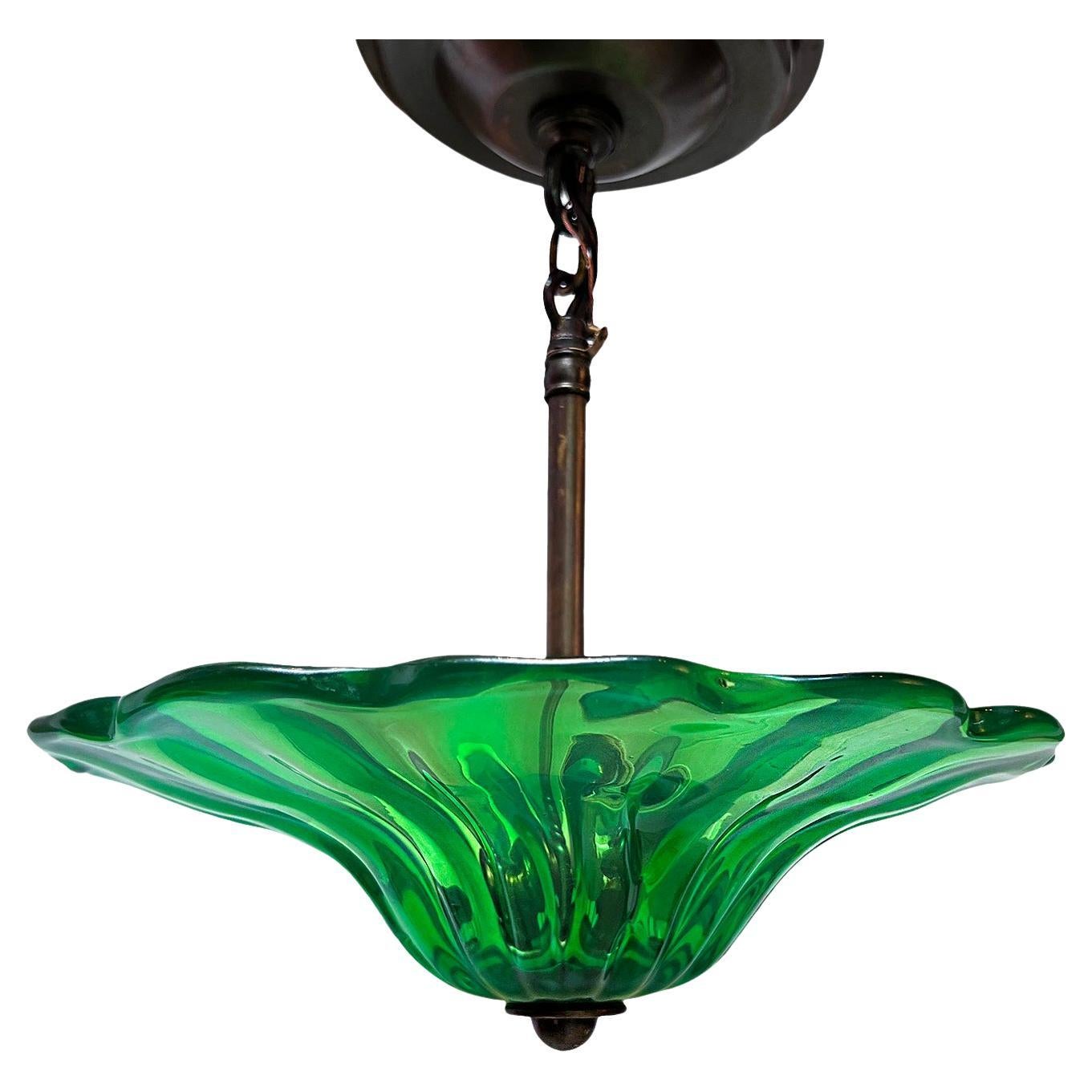Set of Emerald Green Glass Light Fixtures, Sold Individually For Sale