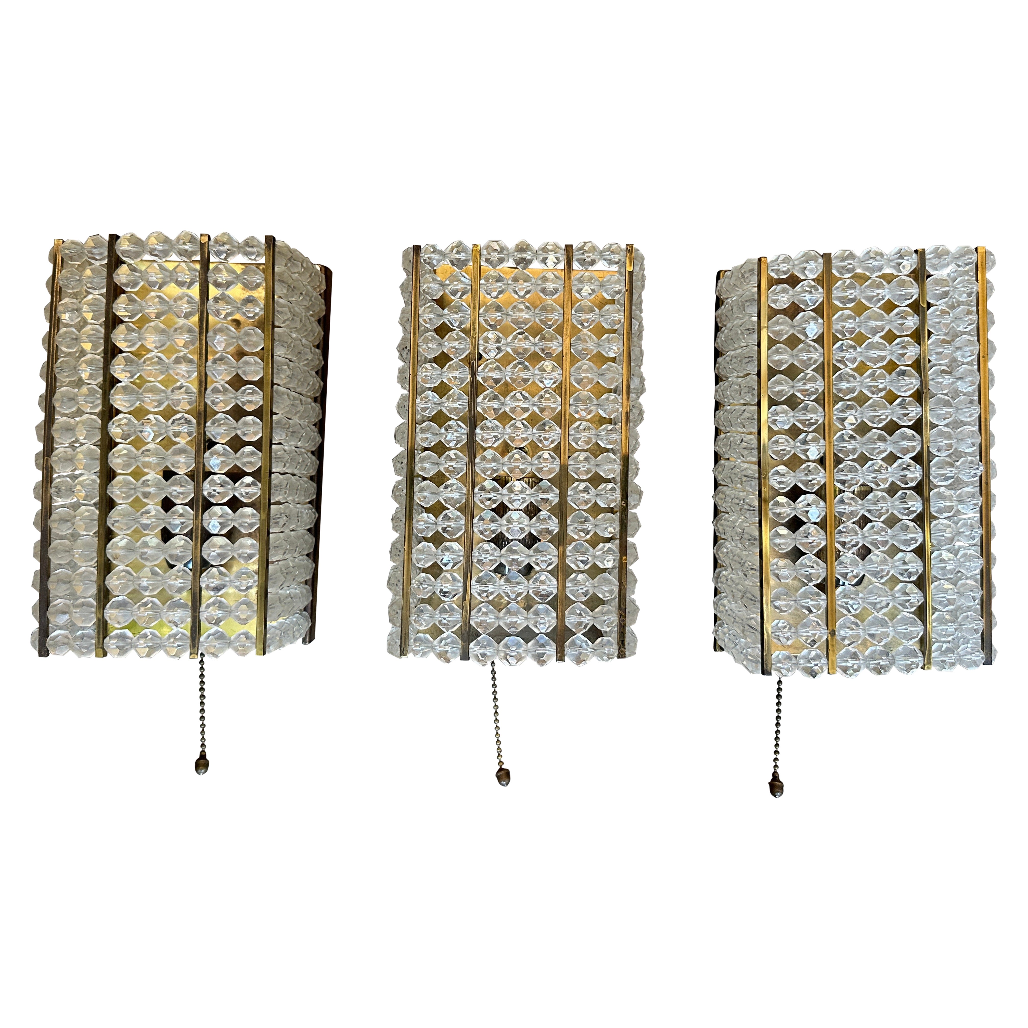 A Set Of Emil Stejnar Brass And Lucite Wall Lights For Sale