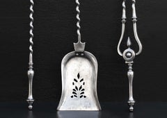 Set of English 19th Century Polished Steel Firetools