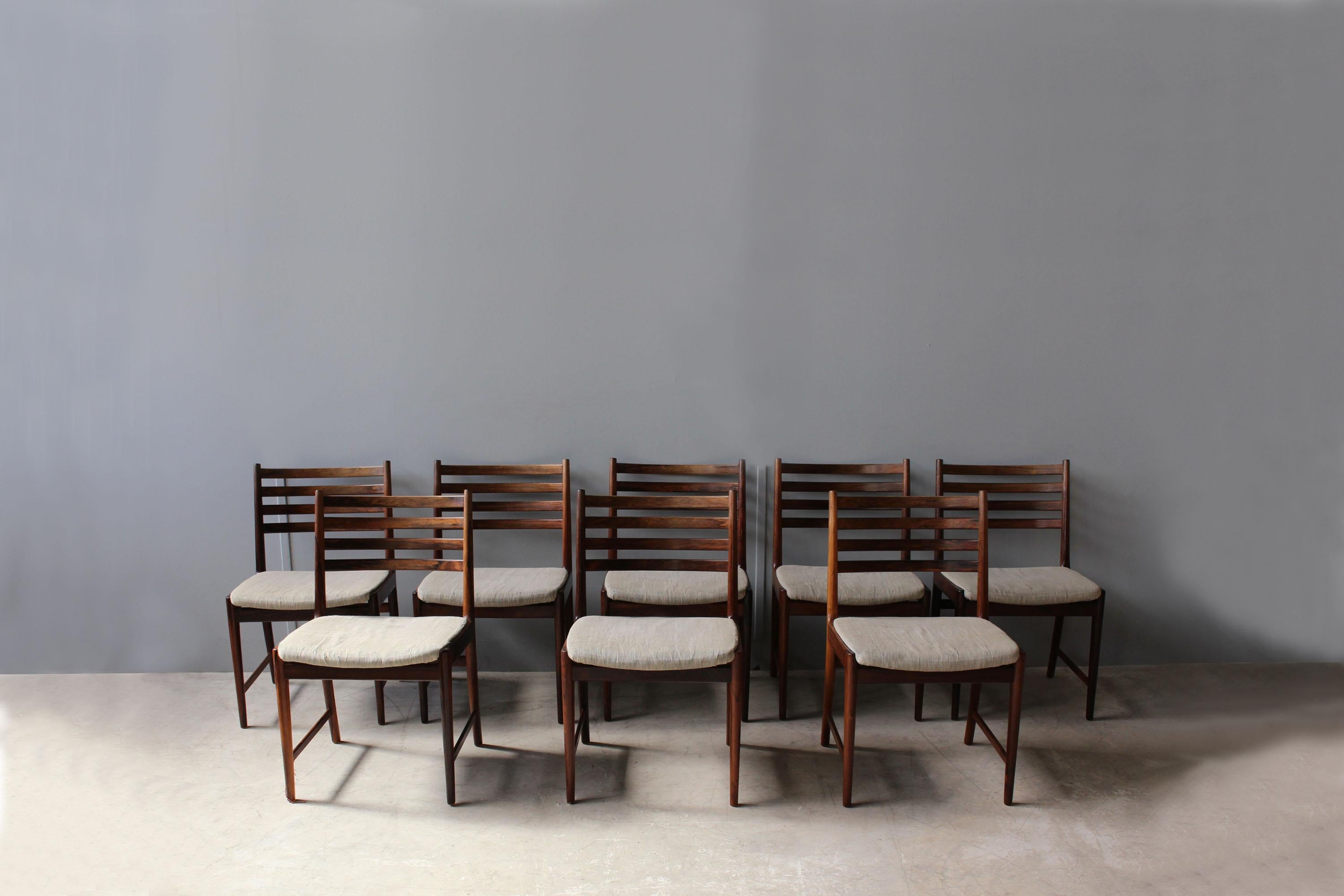A set of eight fine 1960s Danish solid rosewood chairs by Kai Lyngfeldt for Vejen.