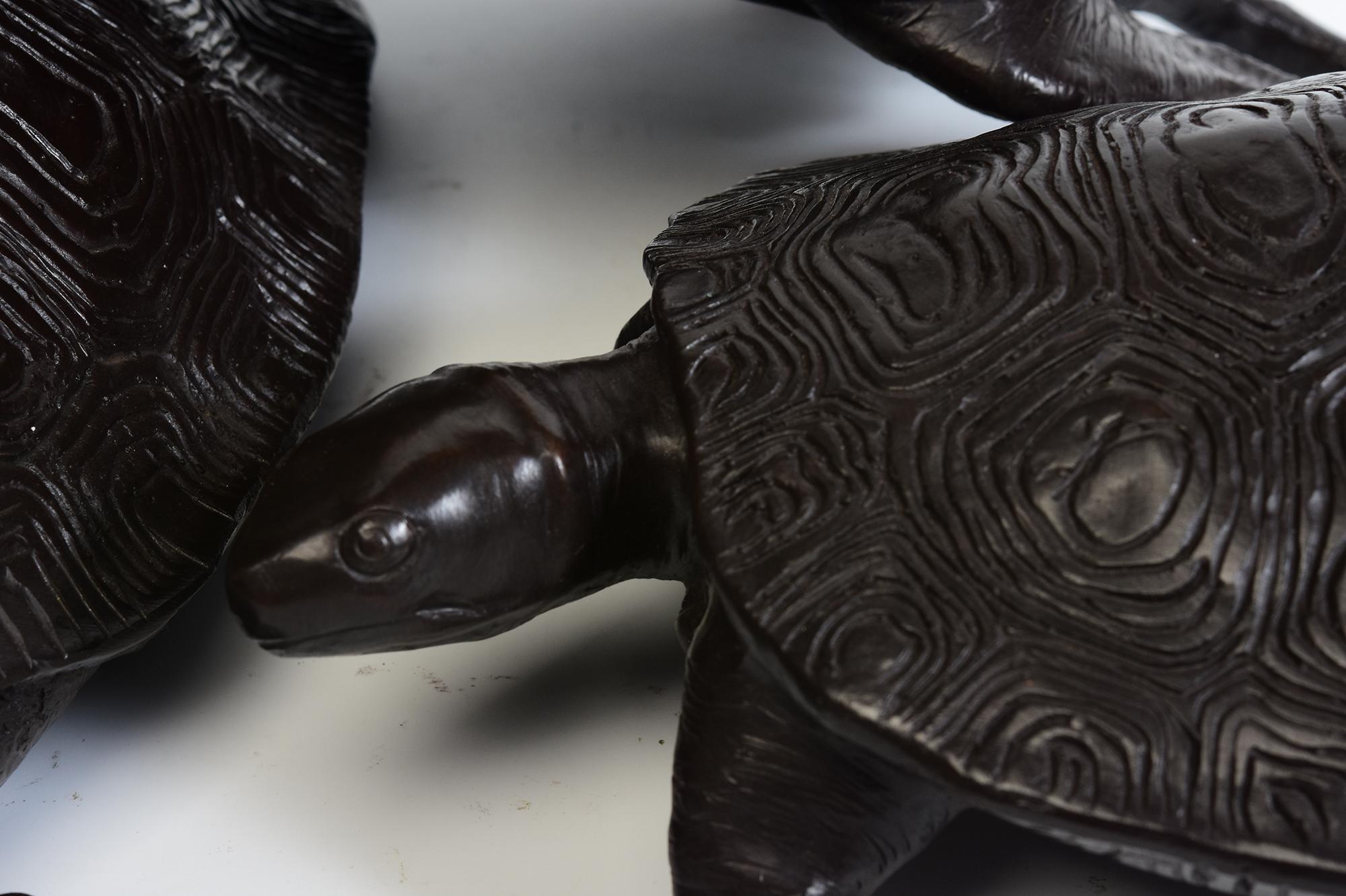 Southeast Asian A Set of Finely Cast Asian Bronze Triple Tortoises Animal Statues For Sale