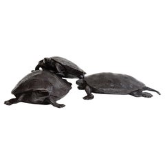 Ensemble de statues d'animaux asiatiques à trois tortues finement moulées en bronze