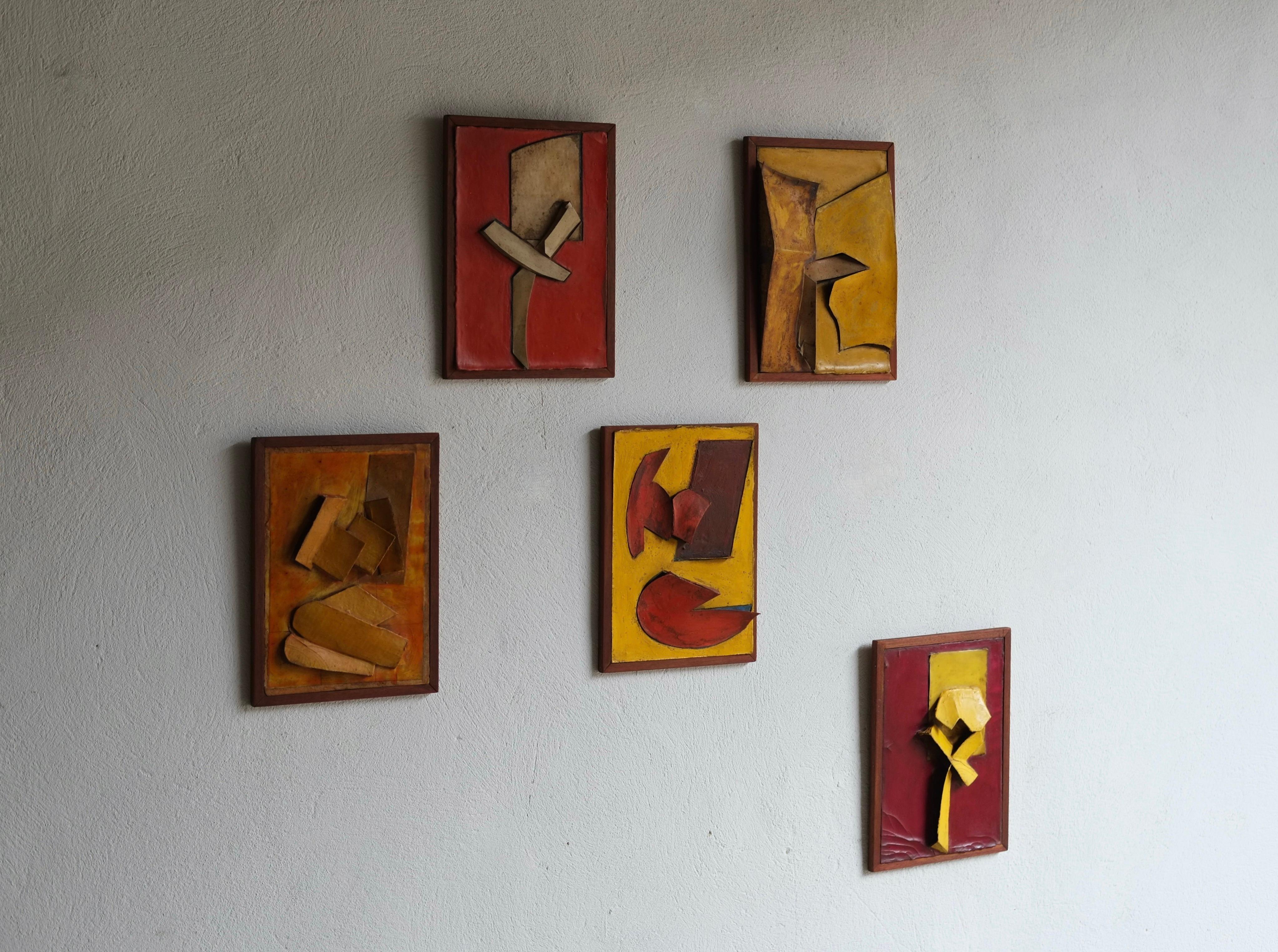 Modern Set of Five Abstract Reliefs by British Artist Tim Threlfall, Beginn