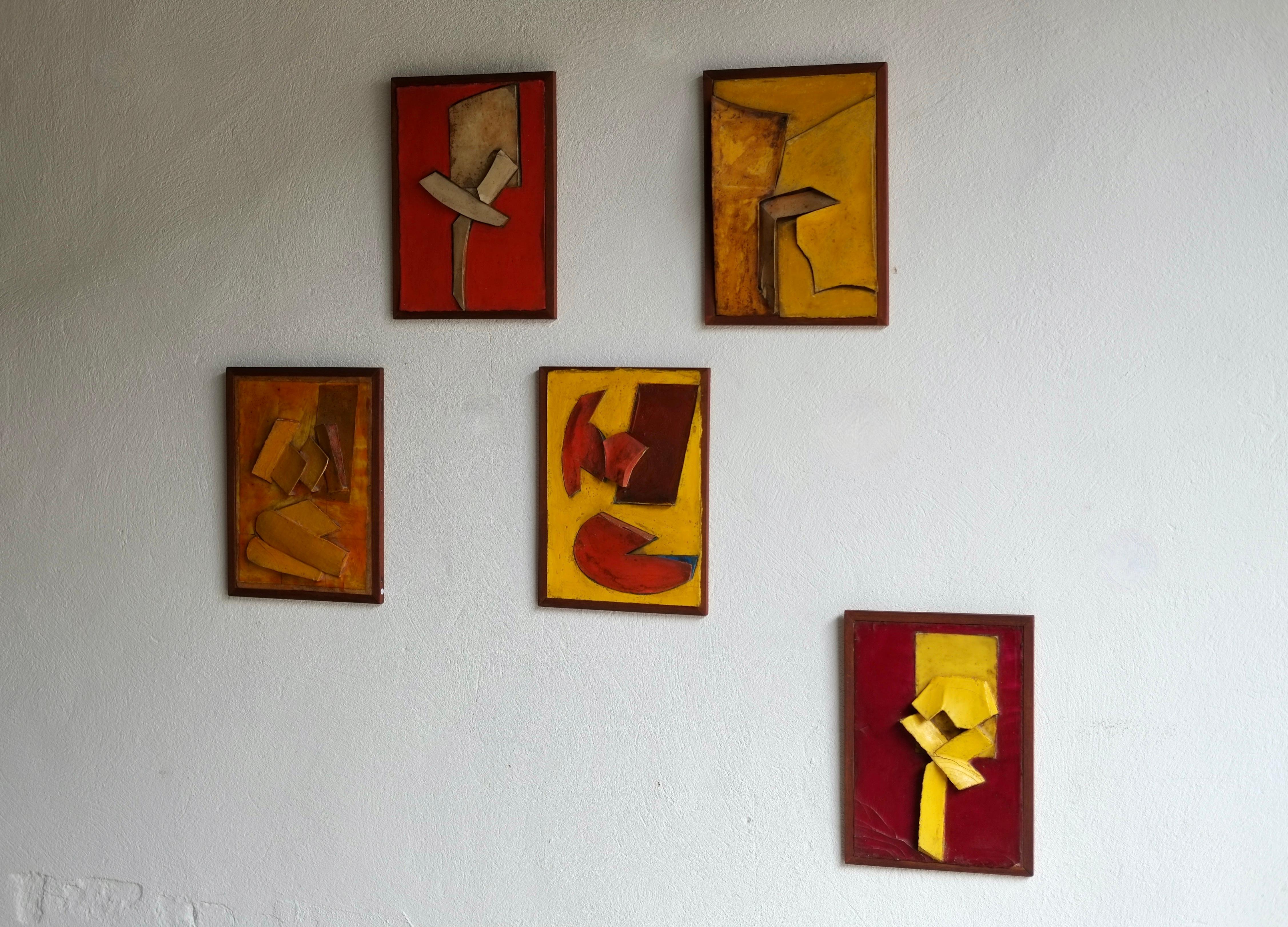 Set of Five Abstract Reliefs by British Artist Tim Threlfall, Beginn In Good Condition In London, GB