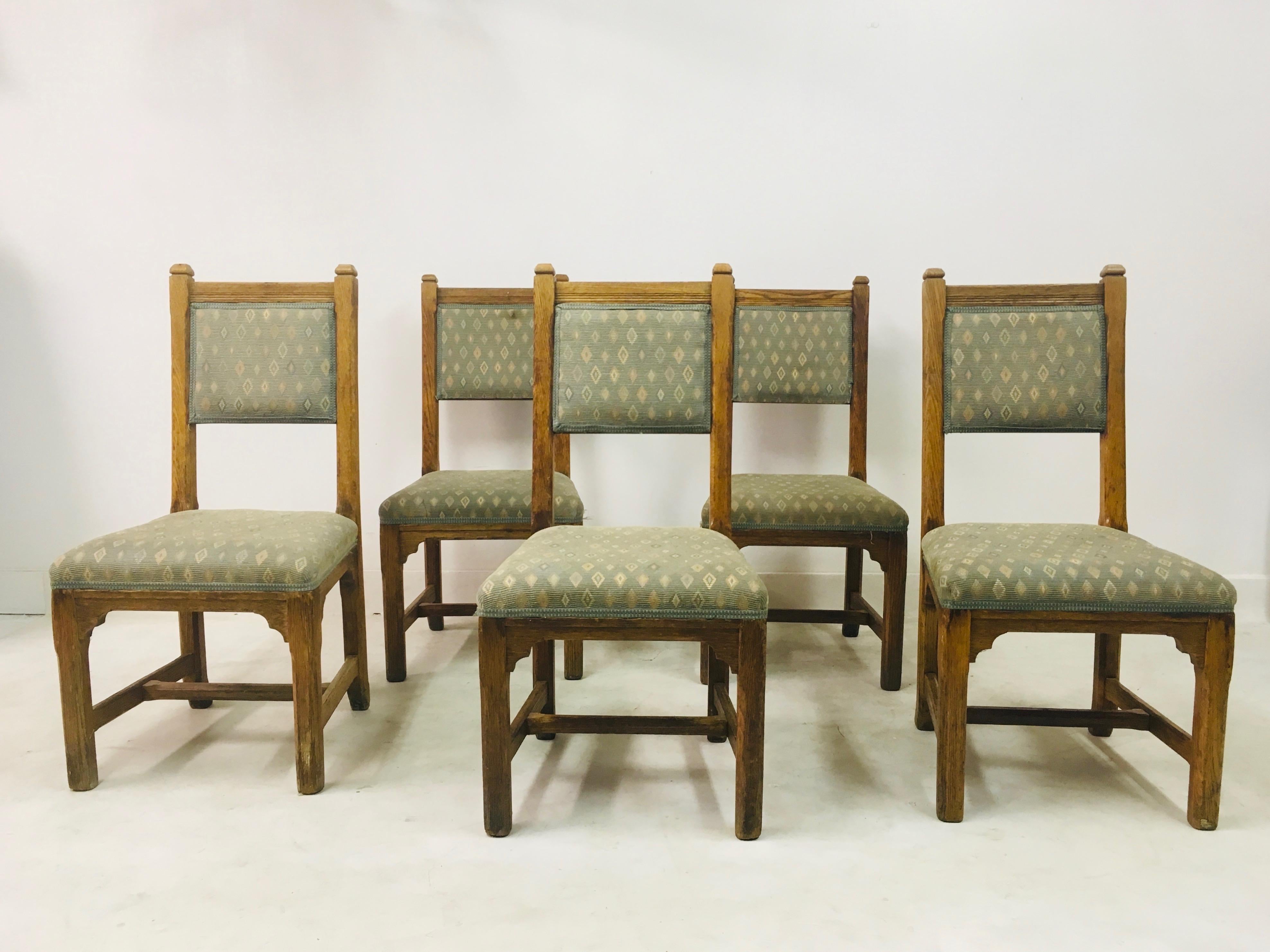 Set of Five Antique Oak Chairs by Howard and Sons 9