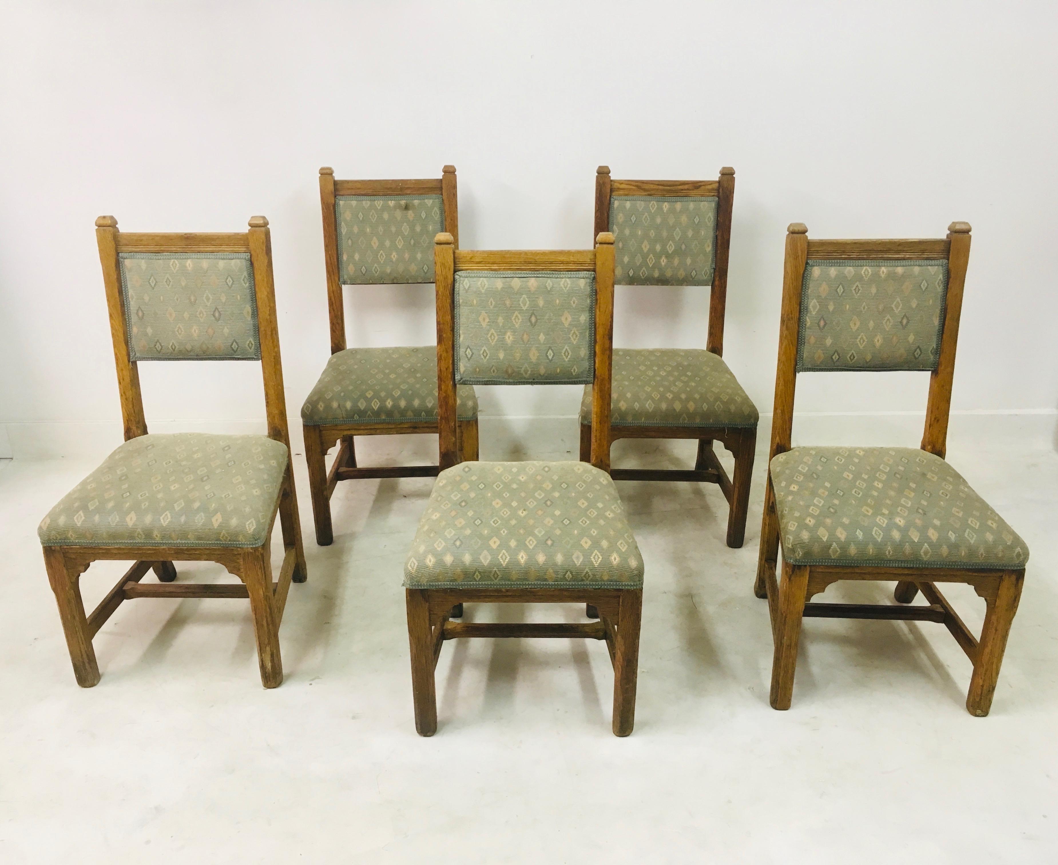 A set of five chairs

By Howard and Sons

Stamped

Probably from the Houses of Parliament

Victorian 

Seat height 41cm

In need of new upholstery.