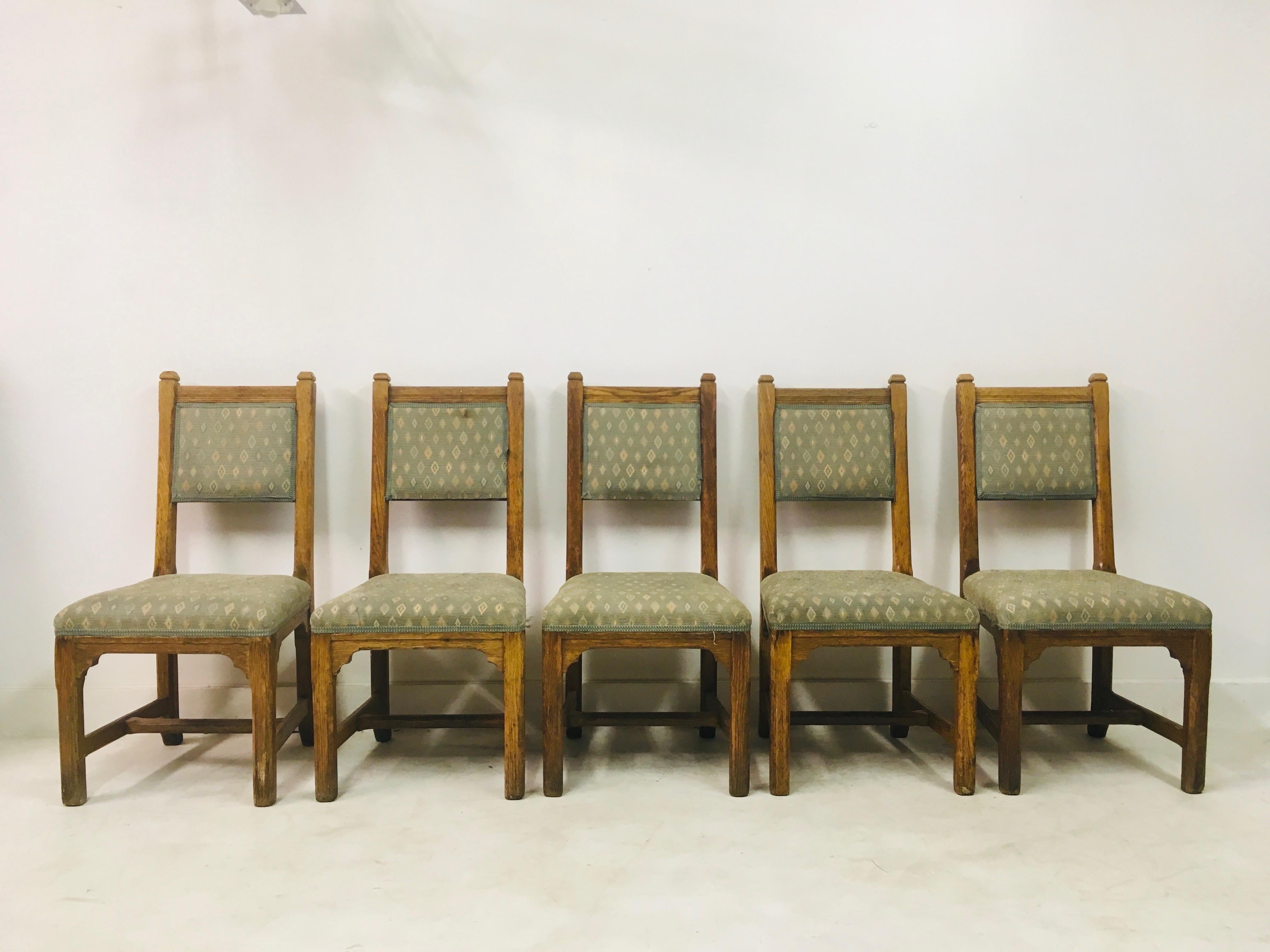 Victorian Set of Five Antique Oak Chairs by Howard and Sons