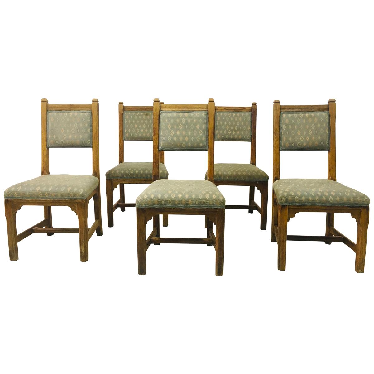 Set of Five Antique Oak Chairs by Howard and Sons