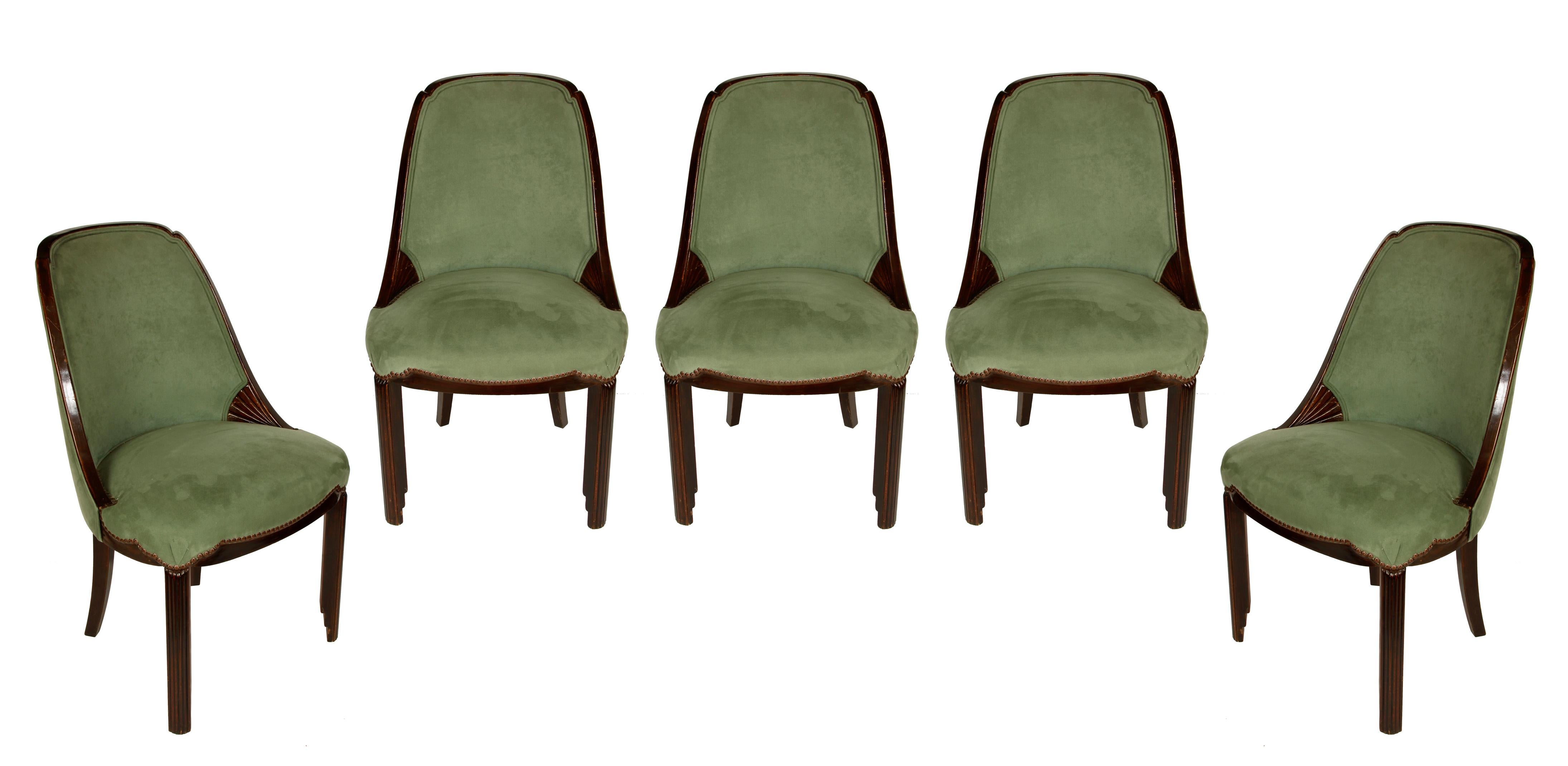 Set of Five Art Deco Mahogany Side Chairs In Good Condition In Locust Valley, NY
