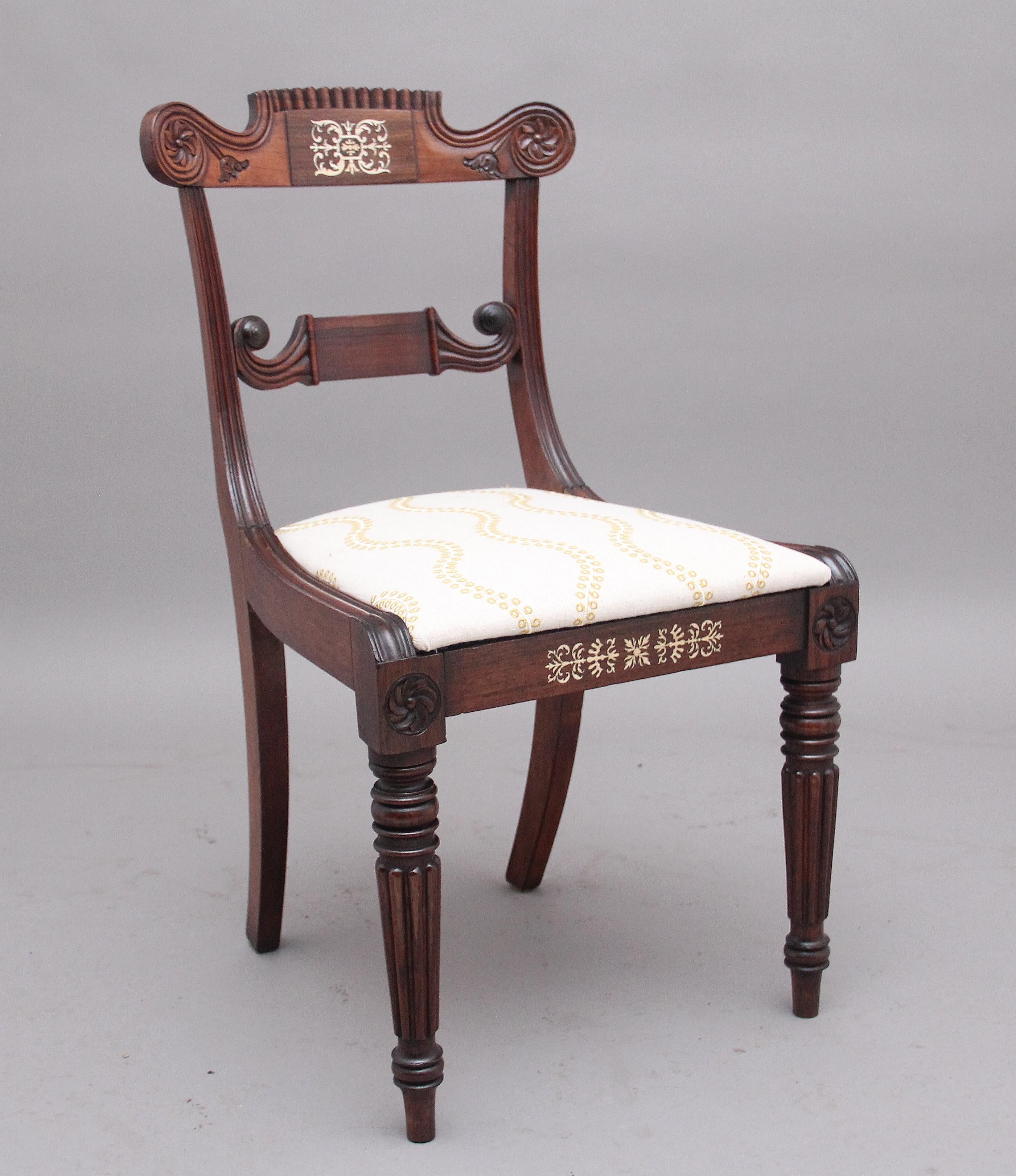 William IV Ensemble de cinq chaises d'appoint anglo-indiennes en bois de rose du début du XIXe siècle en vente
