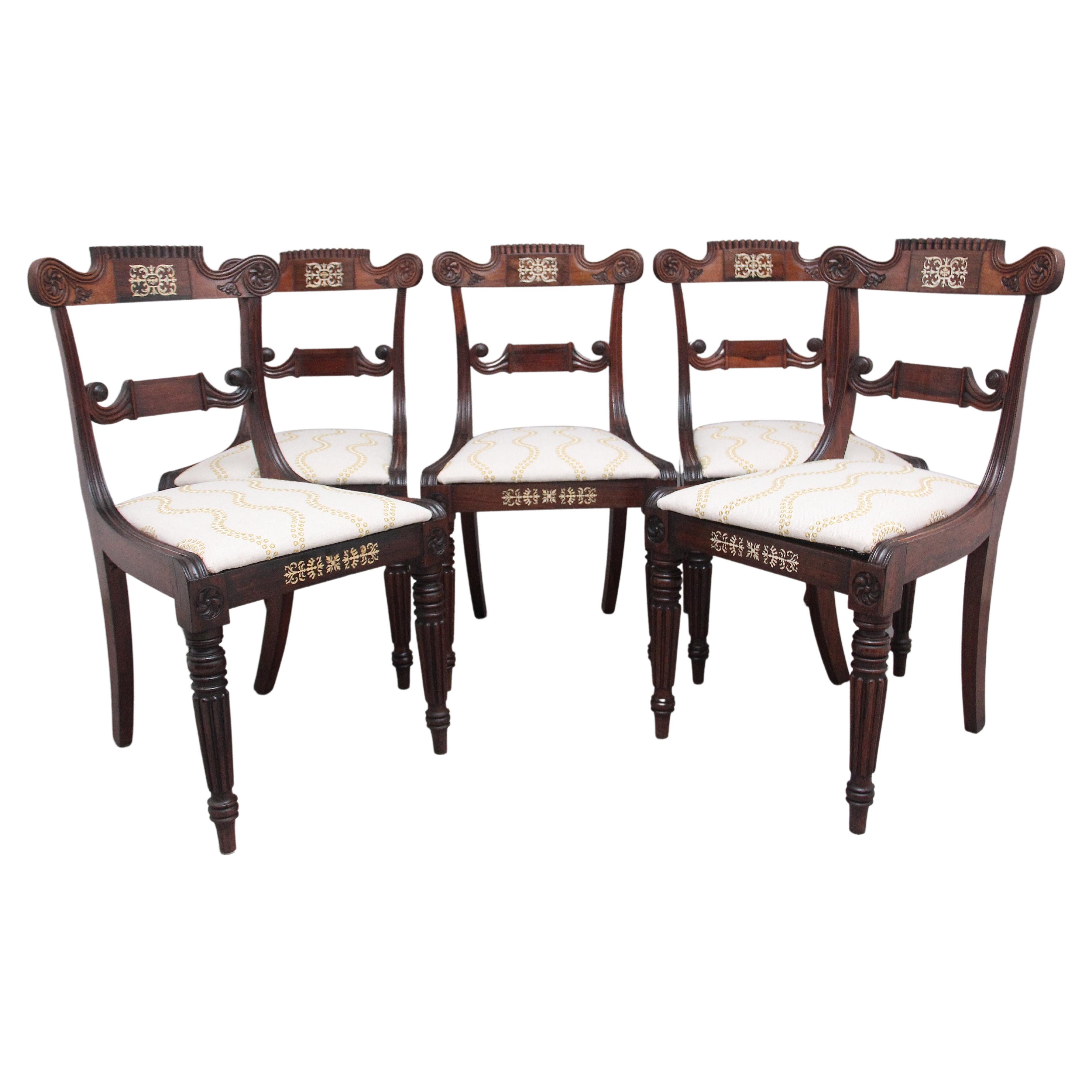 Set of Five Early 19th Century Anglo Indian Rosewood Side Chairs