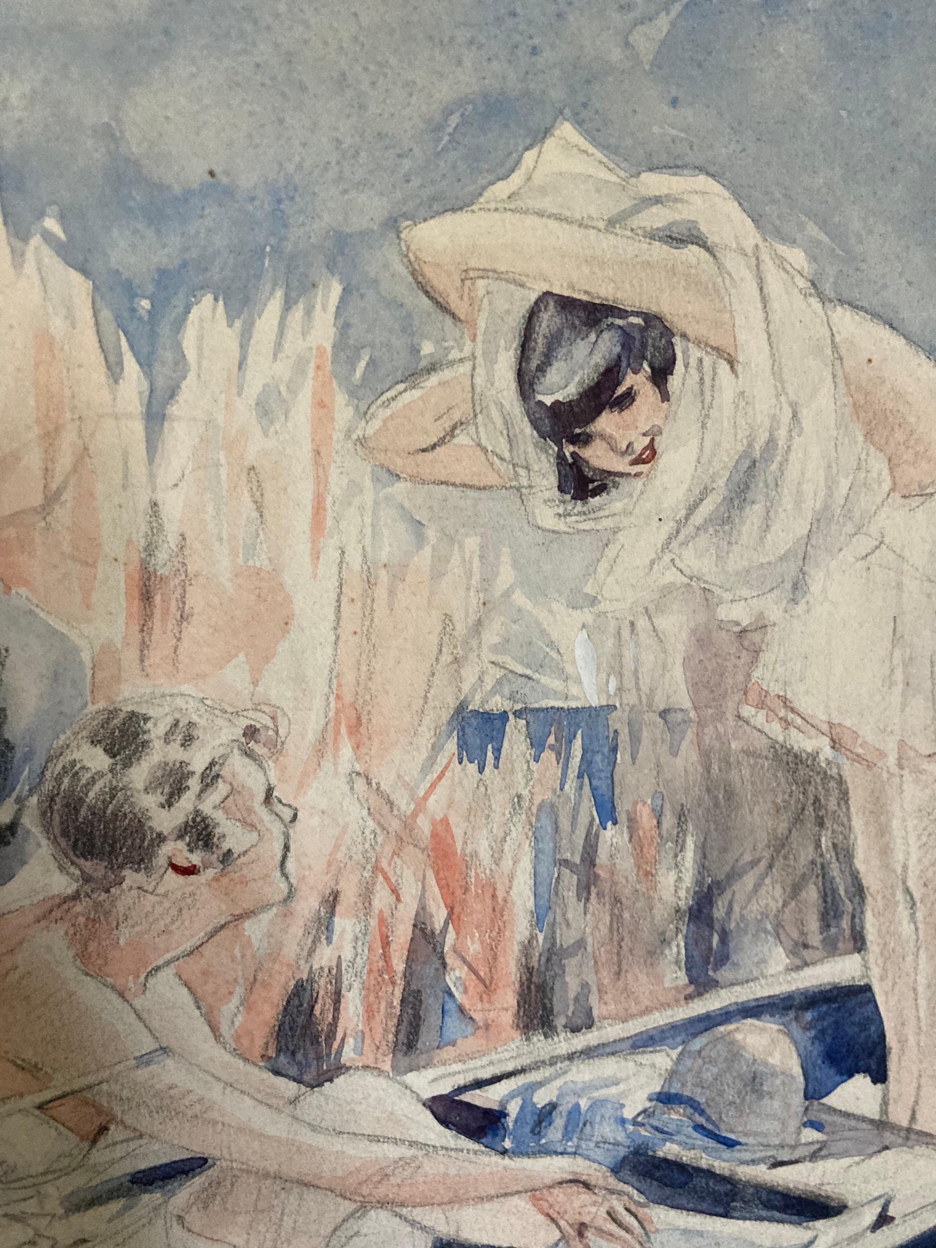 A set of five German  Art Déco watercolor drawings by Willi Jennrich. 1920s. For Sale 5