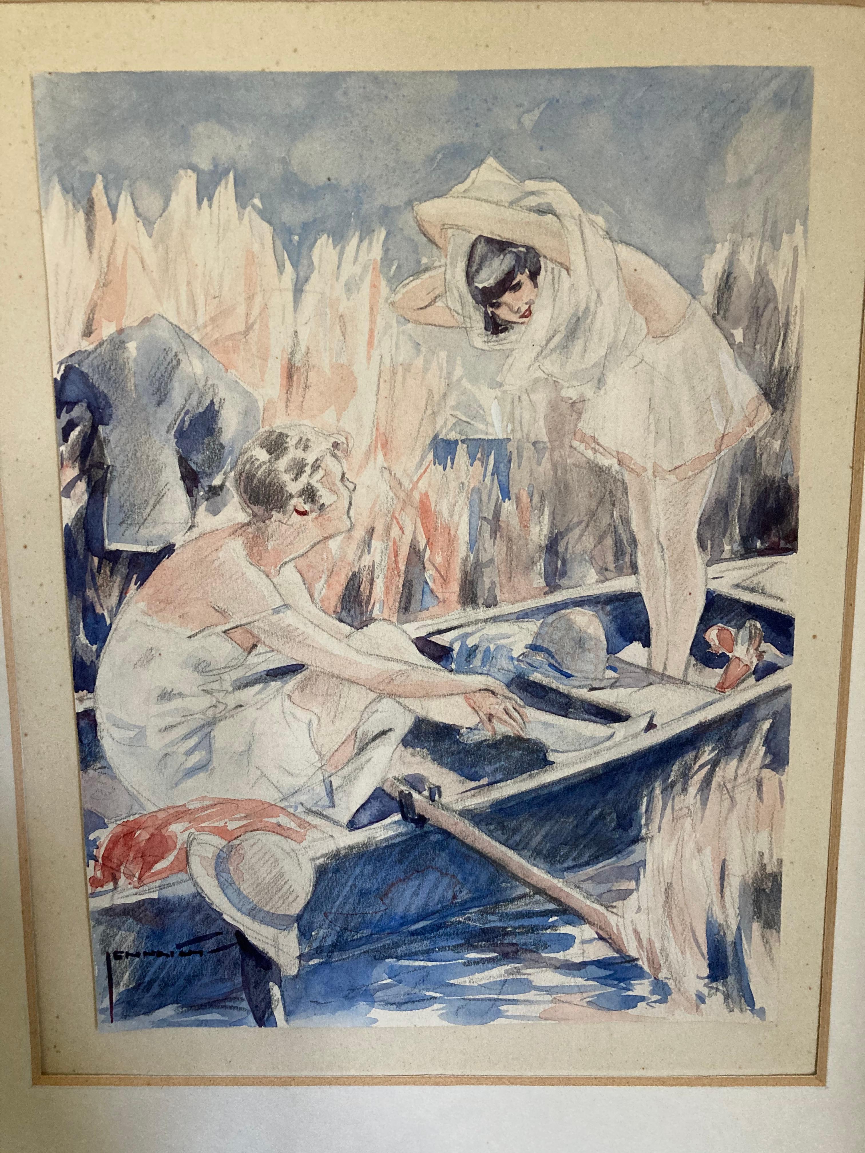 Ein Satz von fünf deutschen  Art Déco-Aquarellzeichnungen von Willi Jennrich. 1920s. im Angebot 5