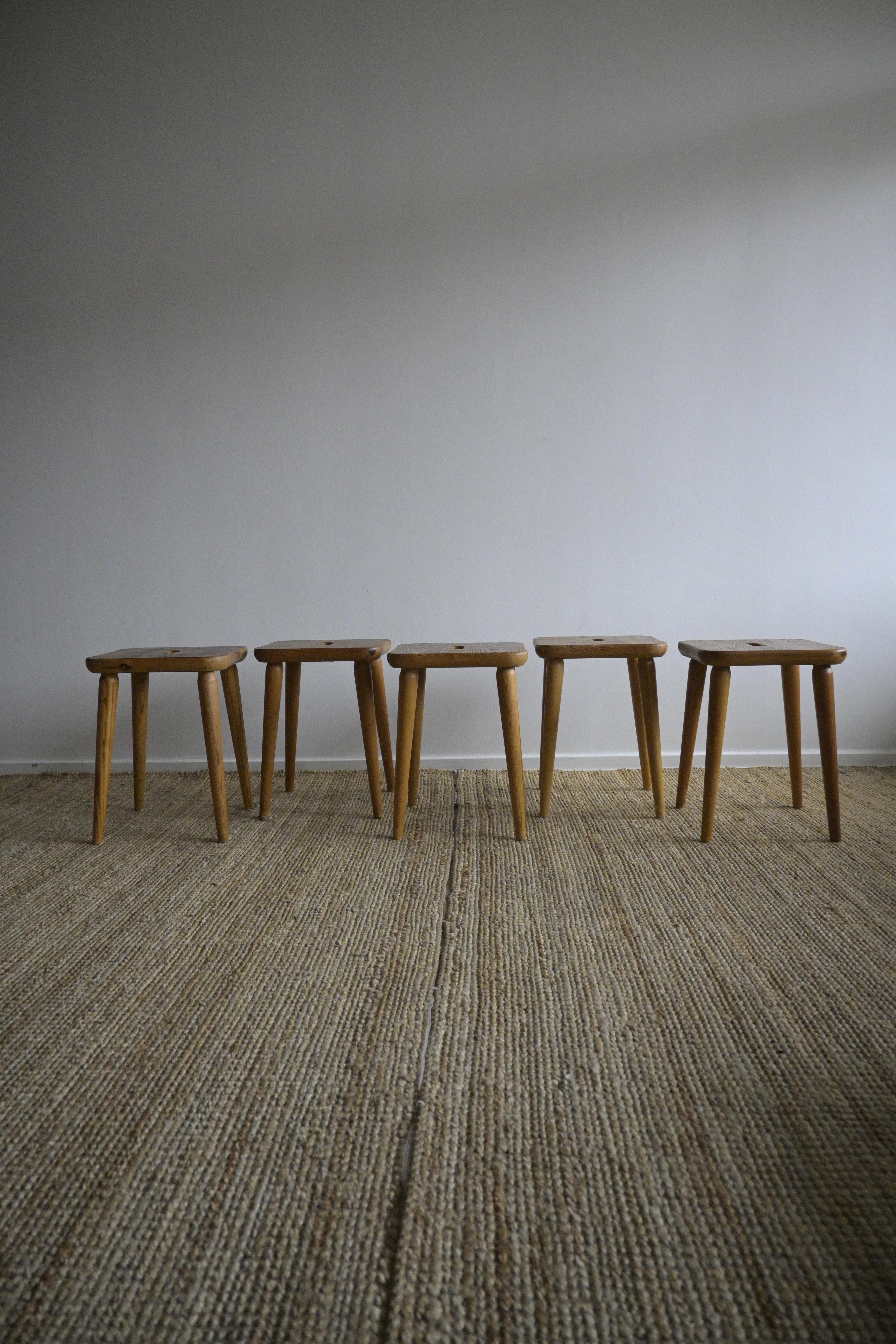 A set of five stools made by company Svensk Furu 1950s For Sale 4