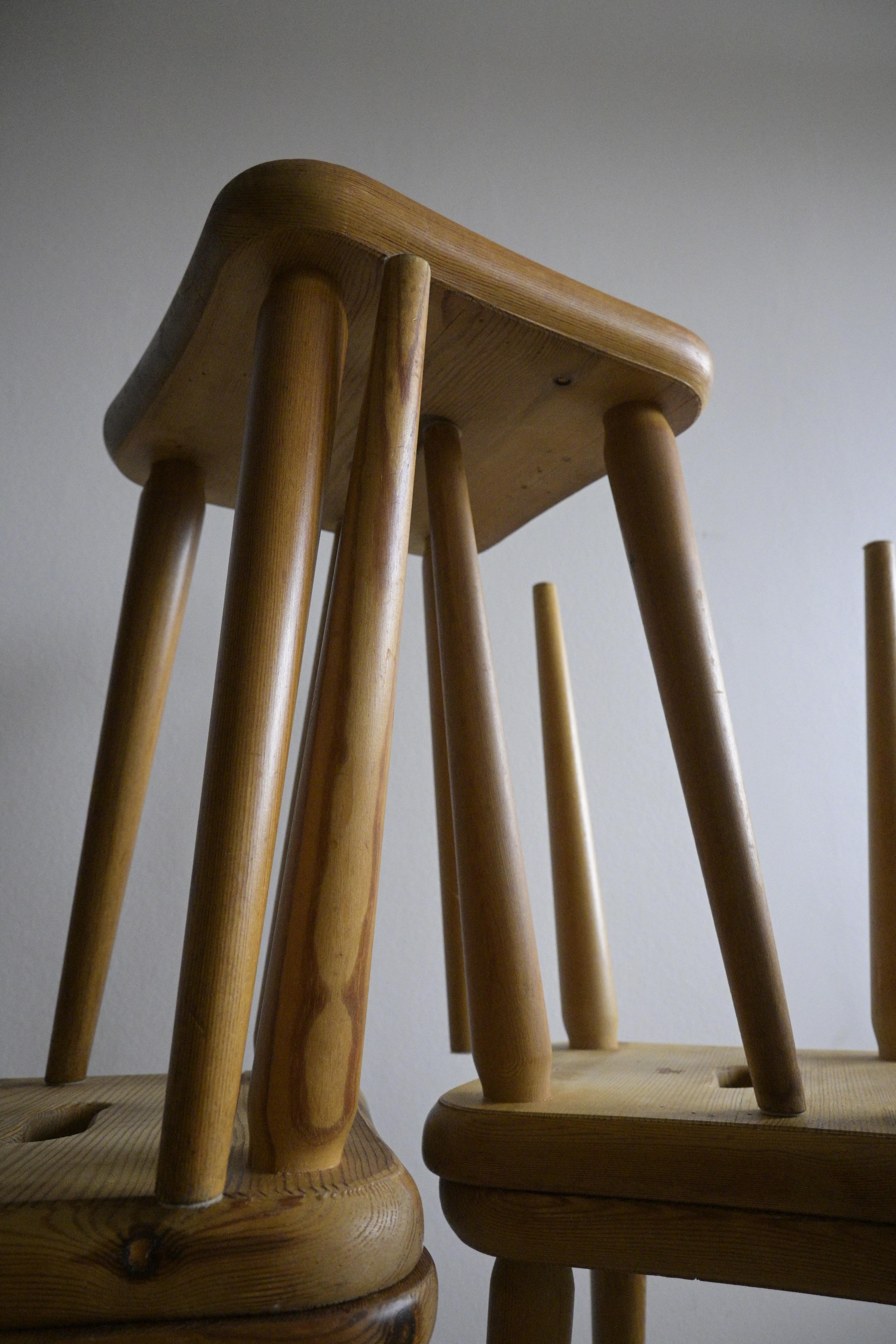 Hand-Crafted A set of five stools made by company Svensk Furu 1950s For Sale