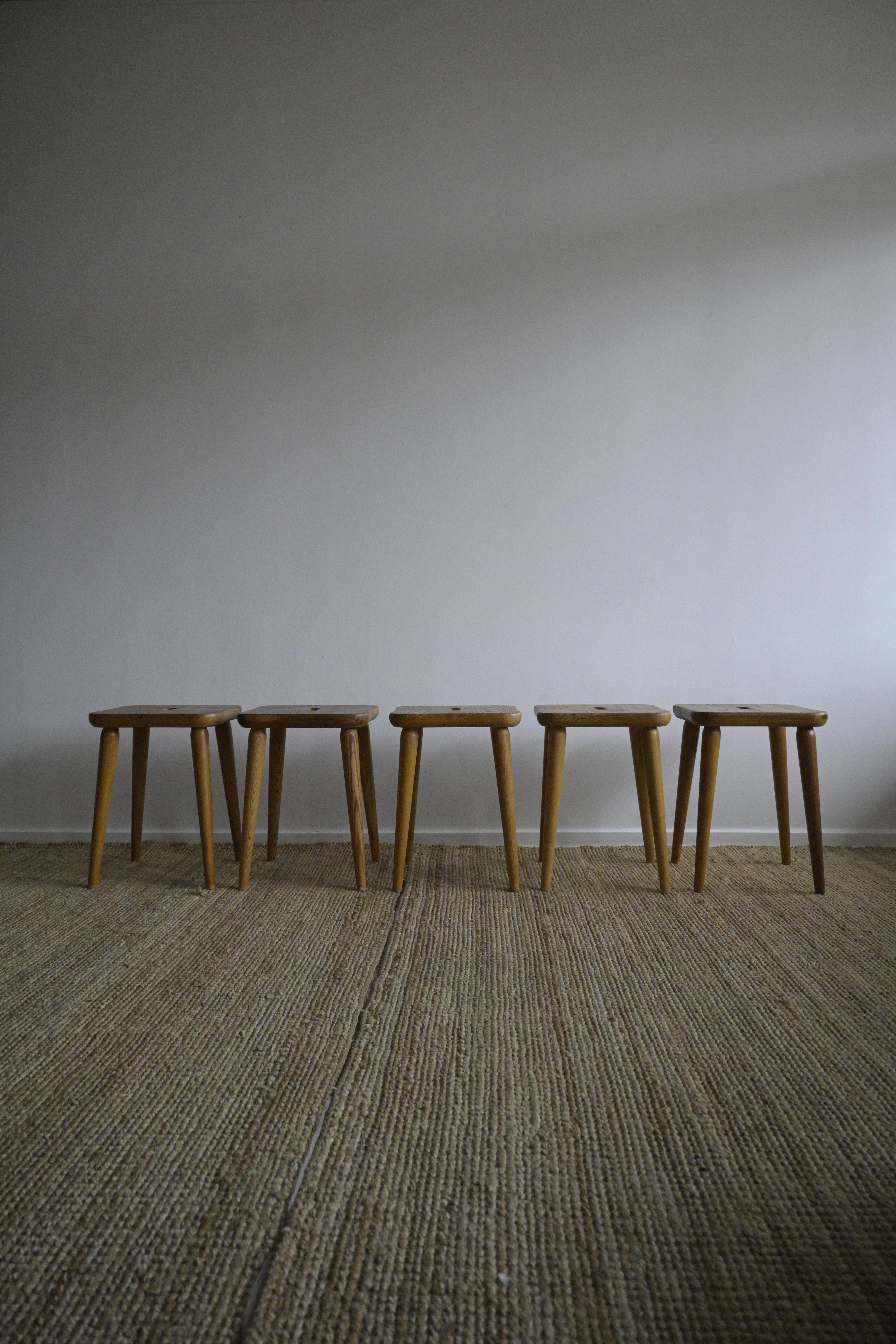 20th Century A set of five stools made by company Svensk Furu 1950s For Sale
