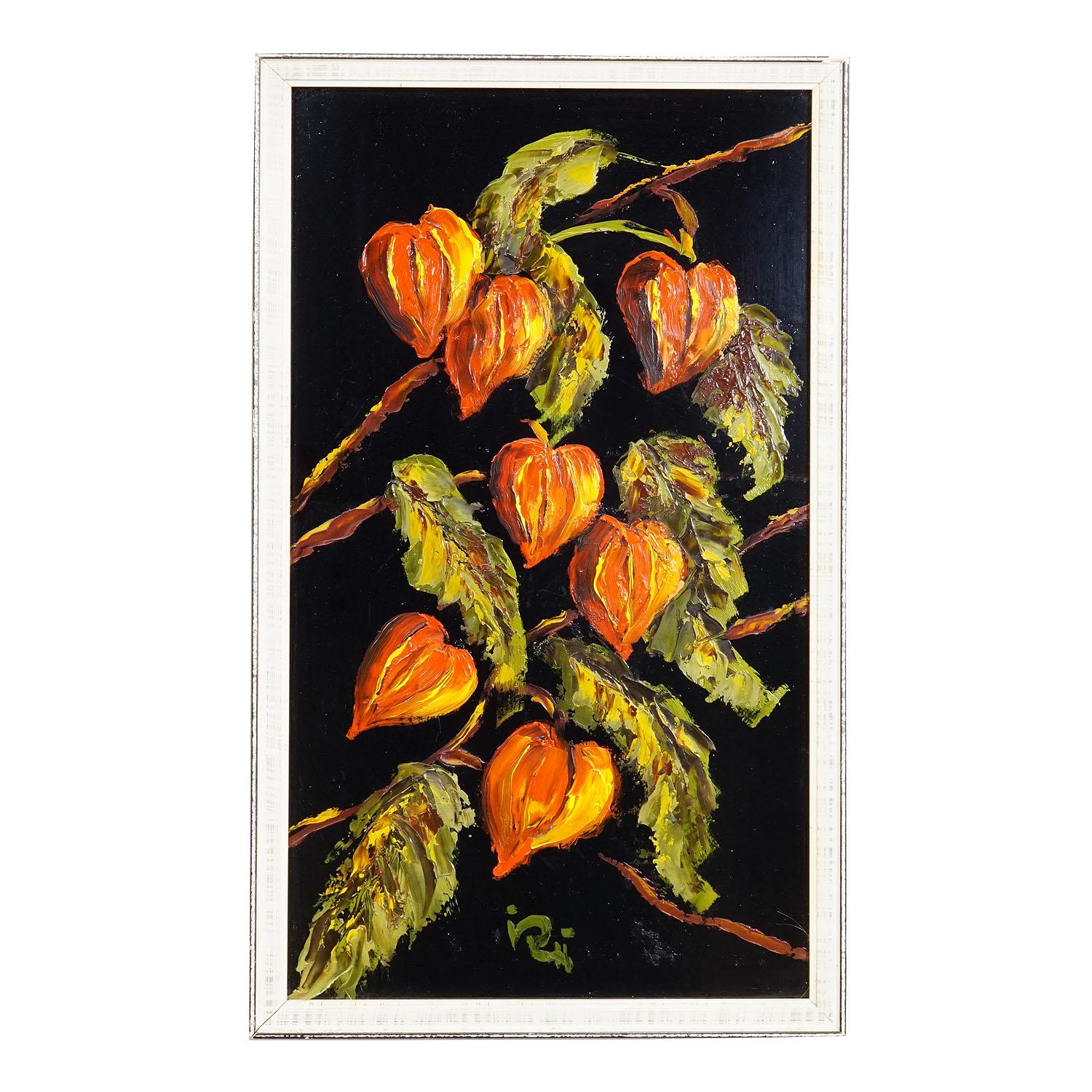 A Set of five Vintage Flower Still Live Paintings (Holz) im Angebot