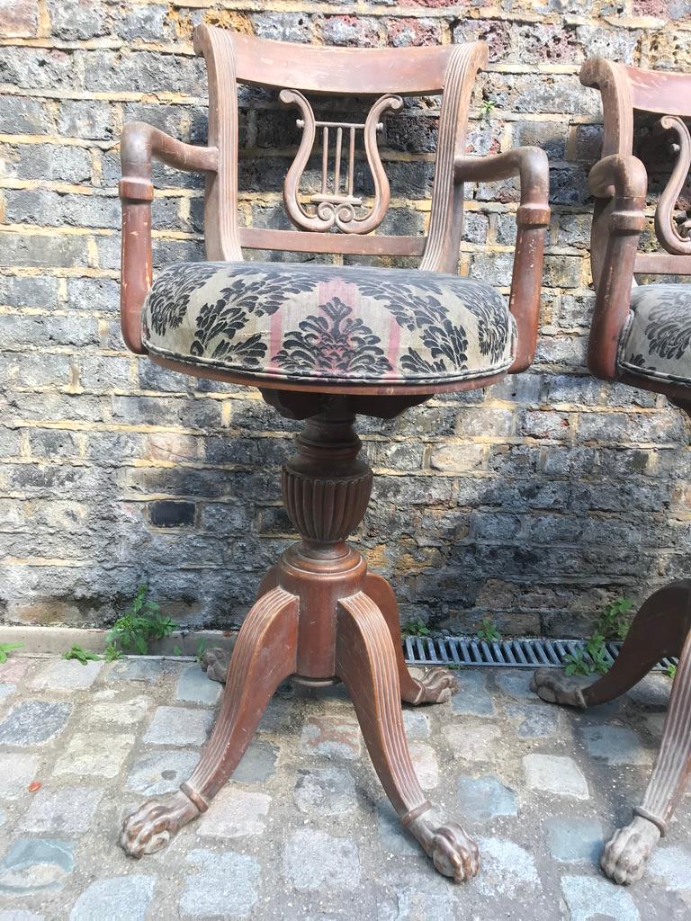 Hand-Carved Set of Four 1920s Oak Stools