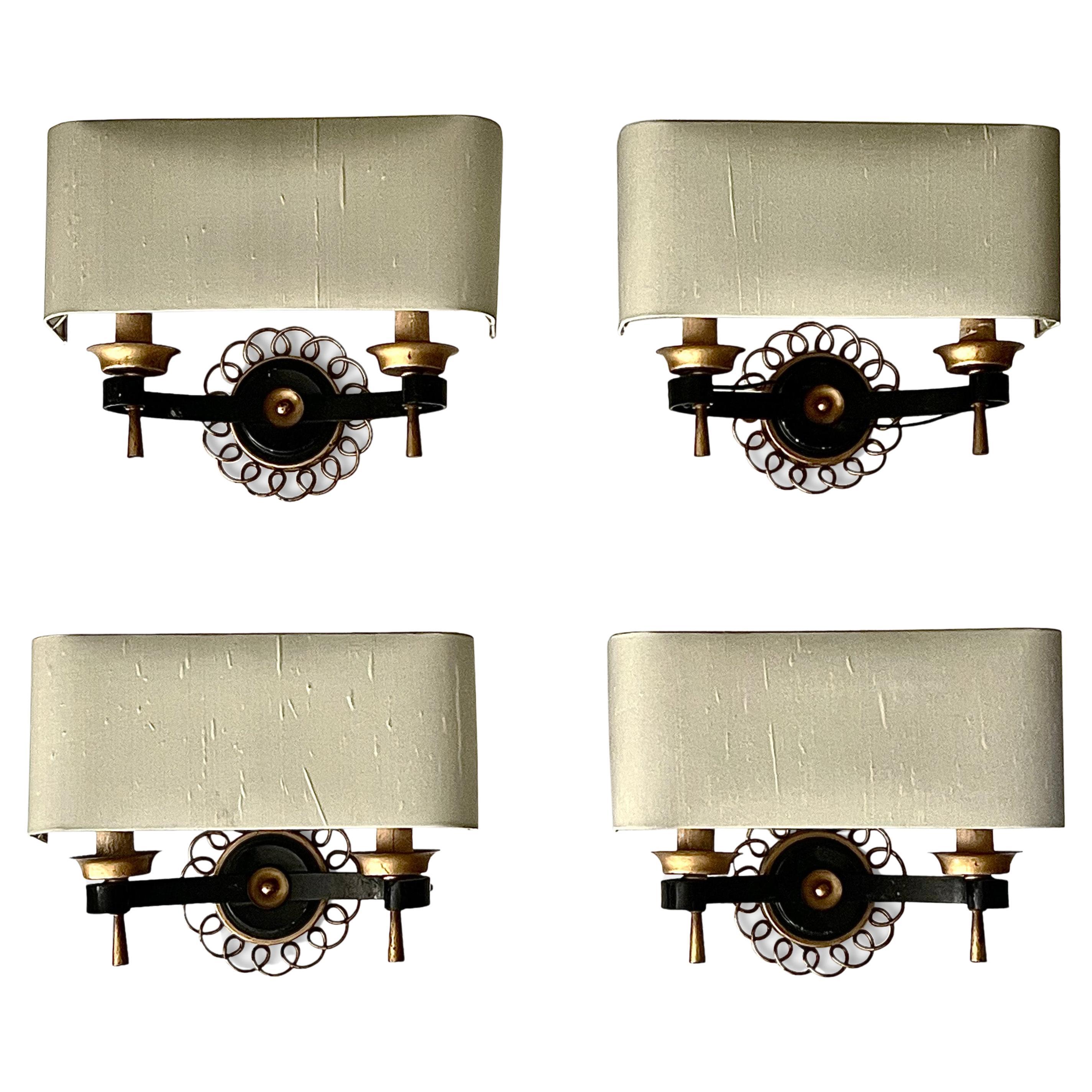 Set of Four 1940s French Wall Lights in the Style of Gilbert Poillerat For Sale