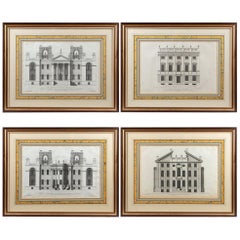 Set of Four 19th Century English Architectural Prints in Mahogany Frames