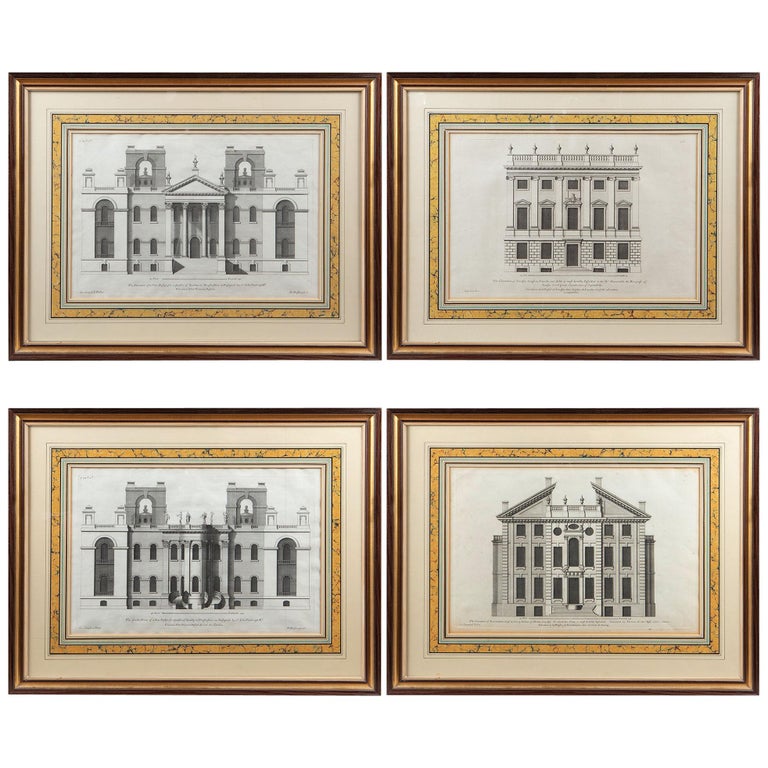 Set of Four 19th Century English Prints in Mahogany Frames at 1stDibs framed architectural prints, prints framed, architectural framed prints