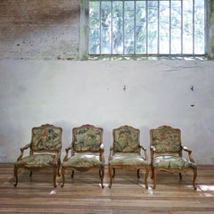 A Set Of Four 19th Century French Louis XV Fauteuils Open Armchairs