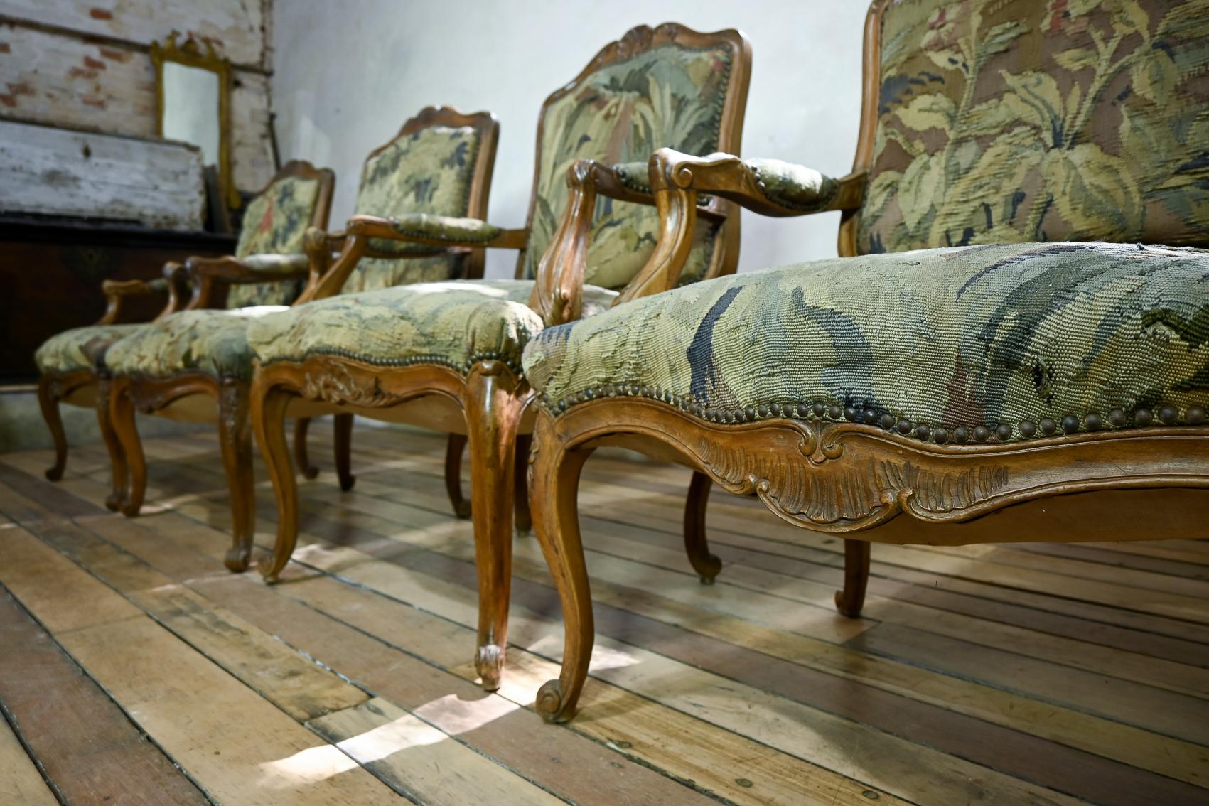 A Set Of Four 19th Century French Louis XV Fauteuils Open Armchairs For Sale 4