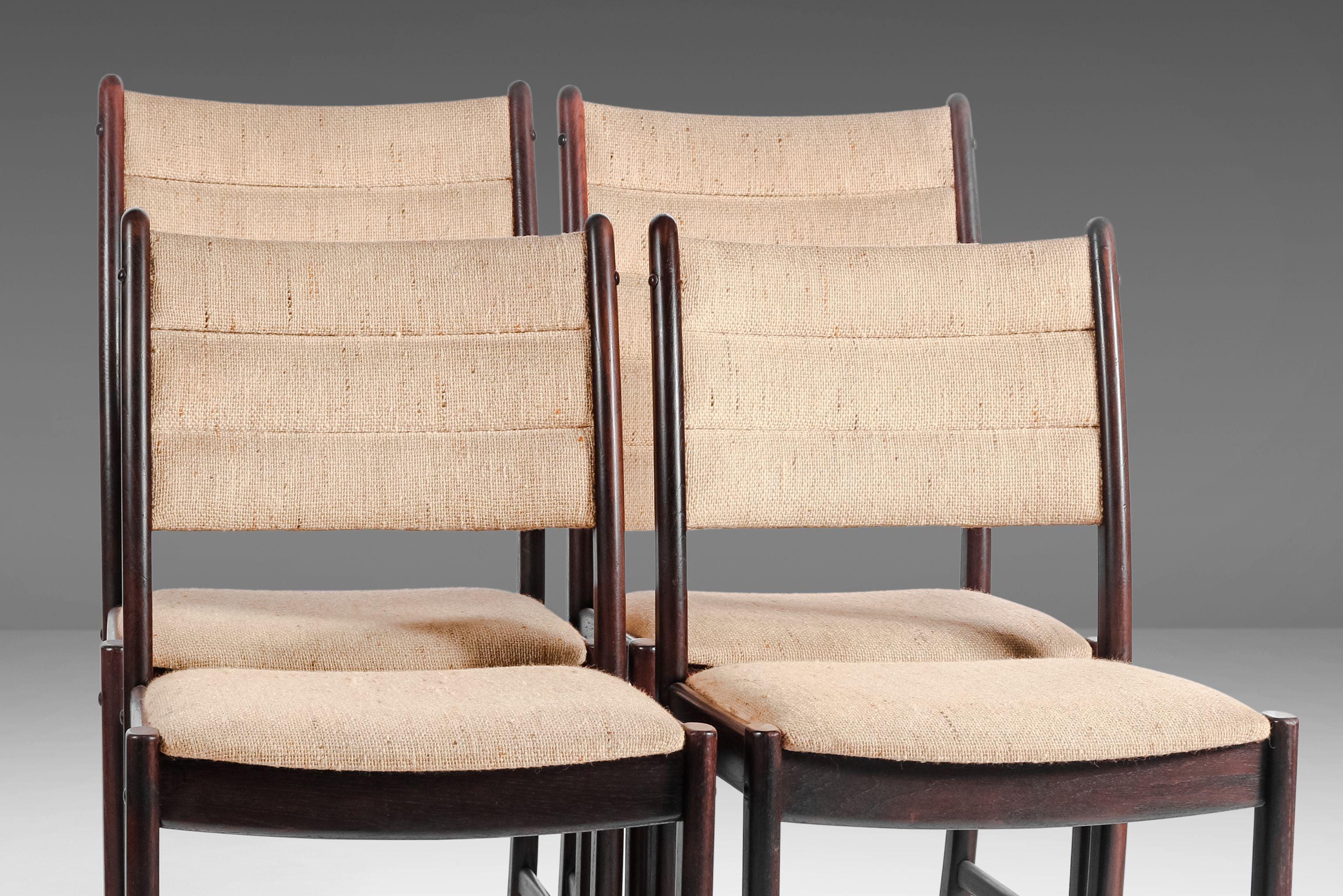 Set of Four (4) Danish Modern Dining Chairs in Afromosia & Original Fabric, 1970 For Sale 9
