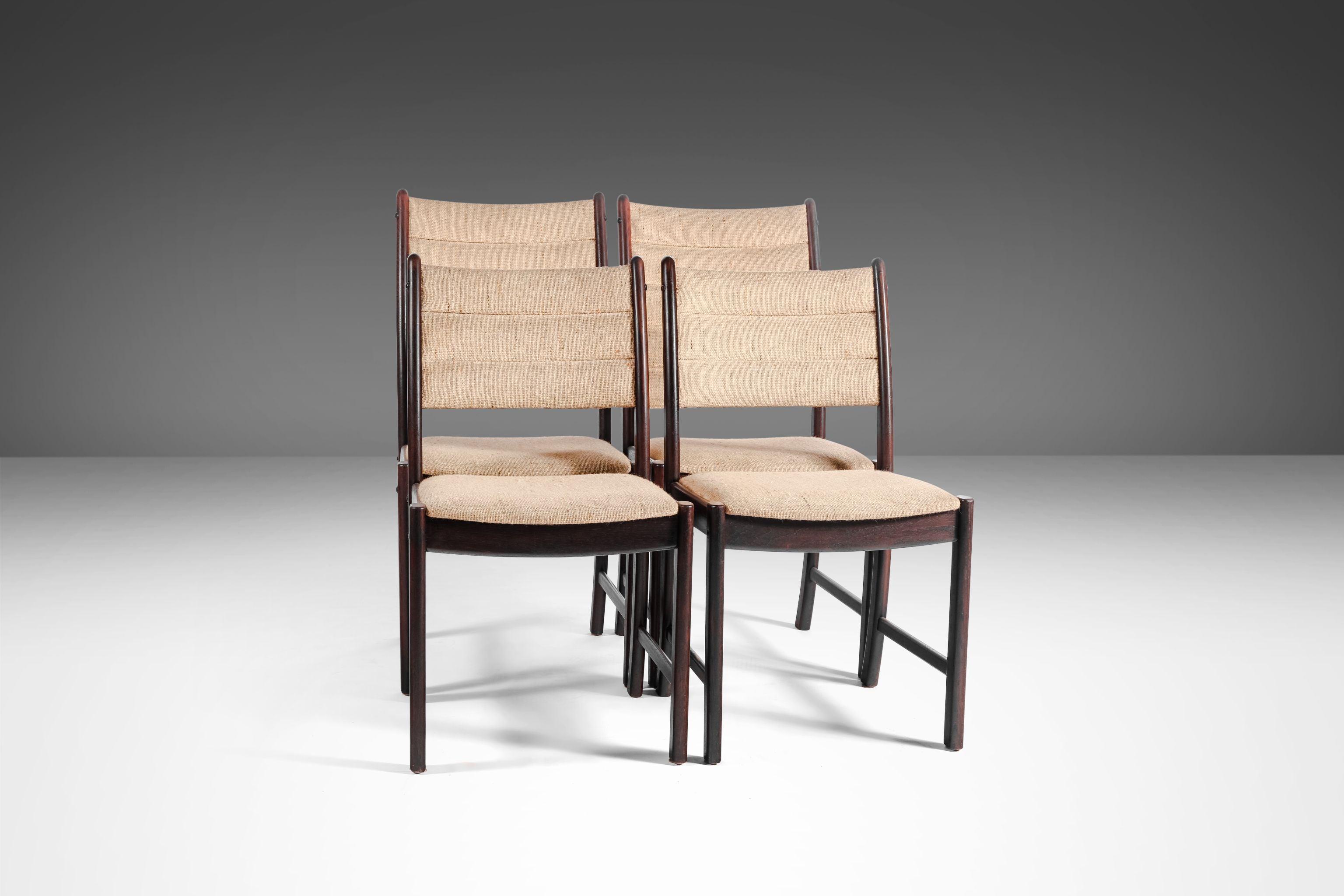 Scandinavian Modern Set of Four (4) Danish Modern Dining Chairs in Afromosia & Original Fabric, 1970 For Sale