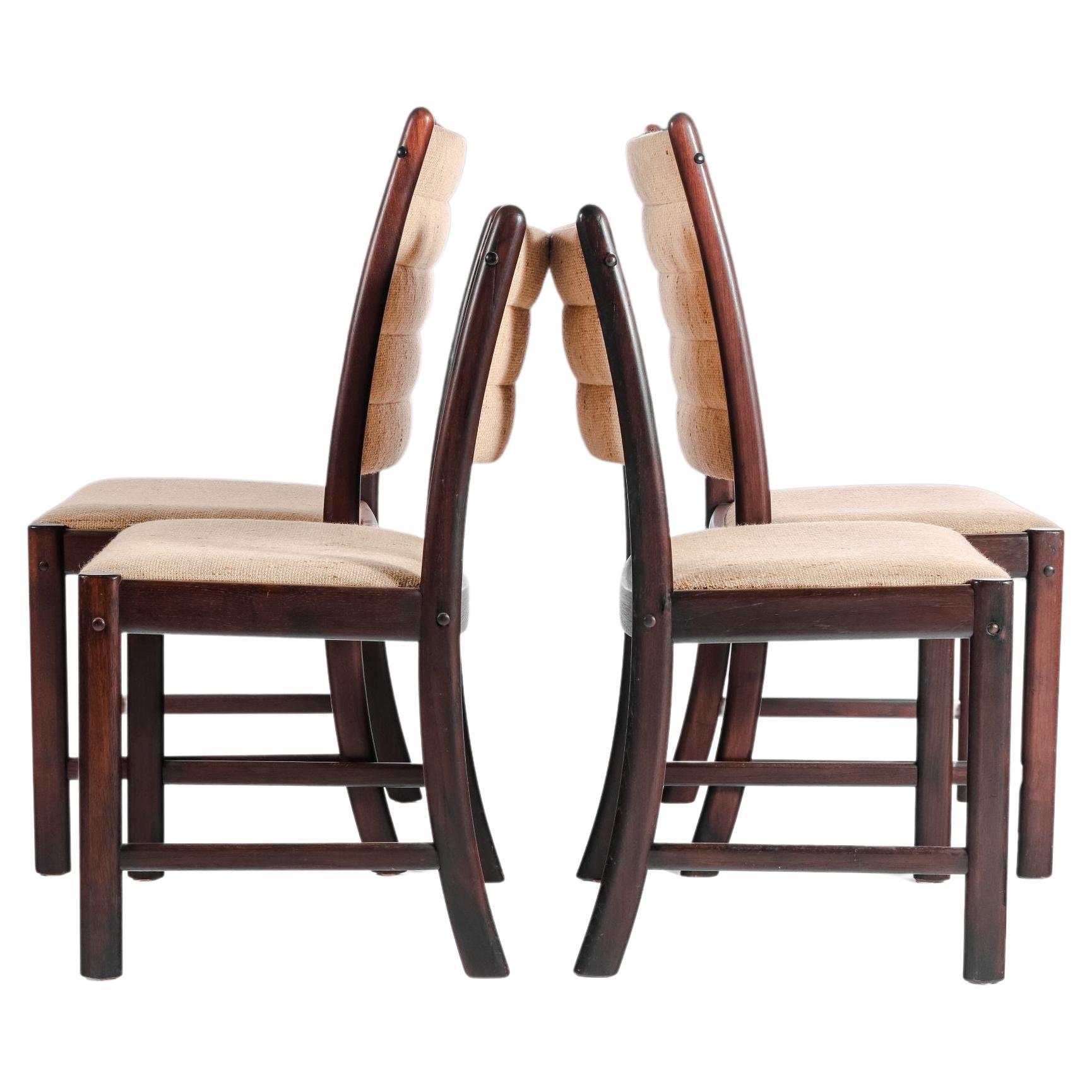 Set of Four (4) Danish Modern Dining Chairs in Afromosia & Original Fabric, 1970 For Sale