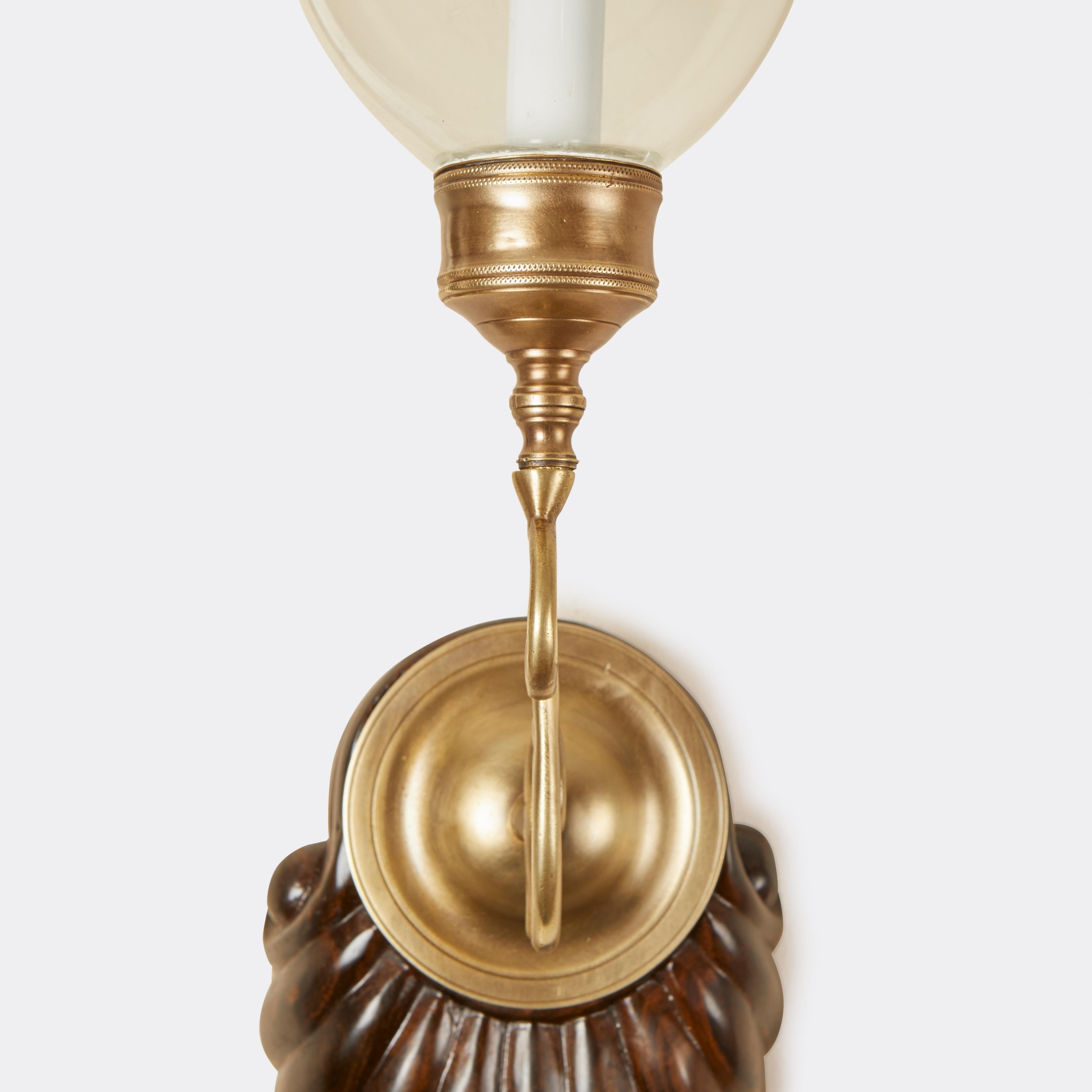 Georgian Set of Four David Duncan Scallop Shell Sconces with Clear Hurricane Shades