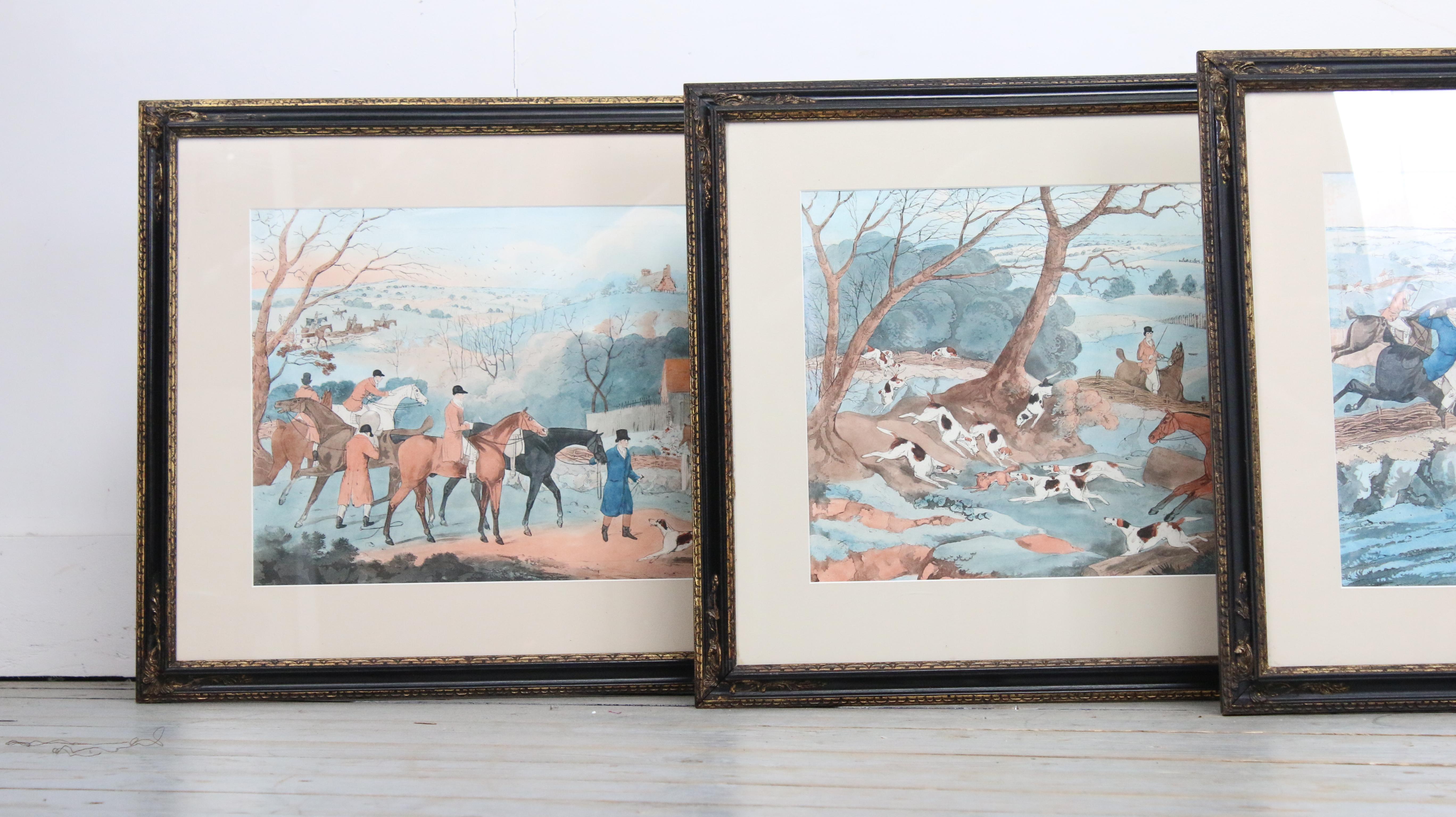 XIXe siècle Ensemble de quatre estampes anciennes de chevaux et de chiens du 19ème siècle en vente