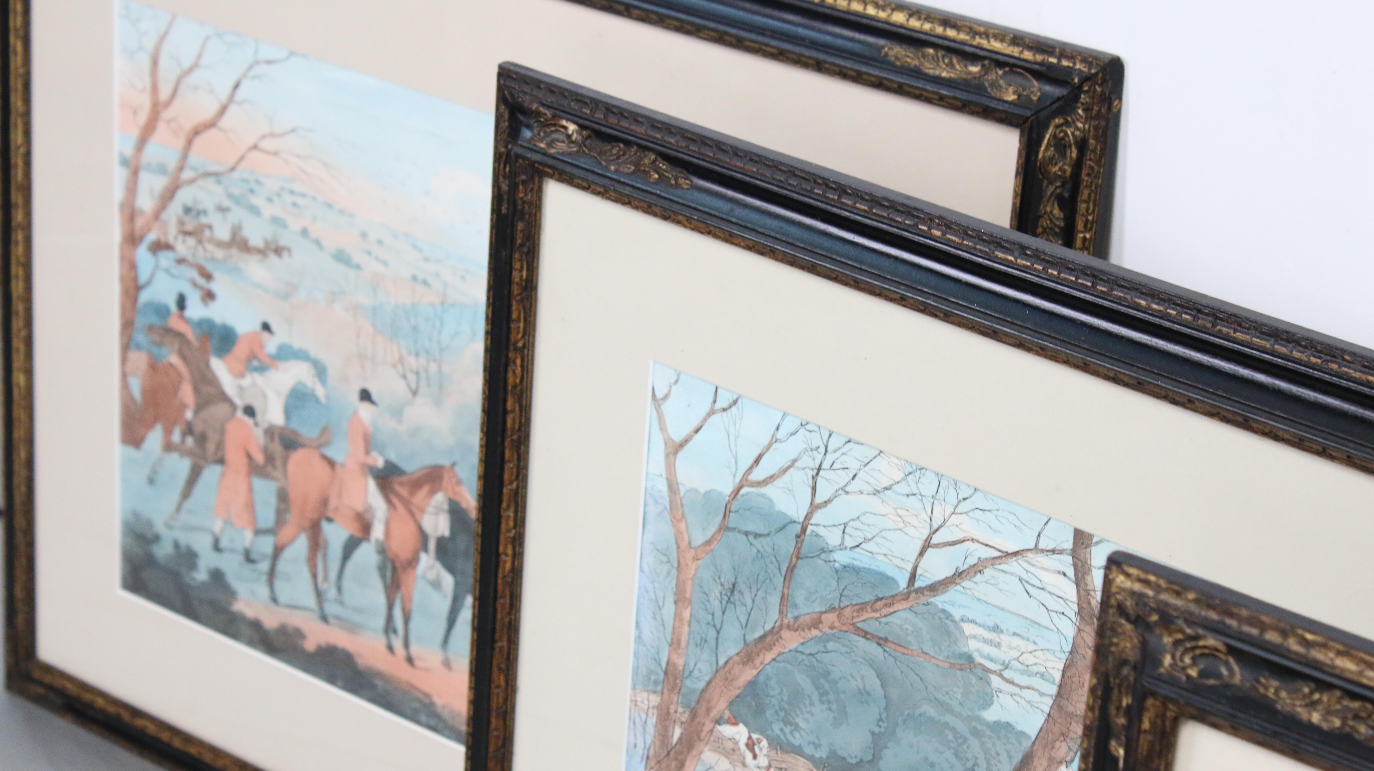 Ensemble de quatre estampes anciennes de chevaux et de chiens du 19ème siècle en vente 1