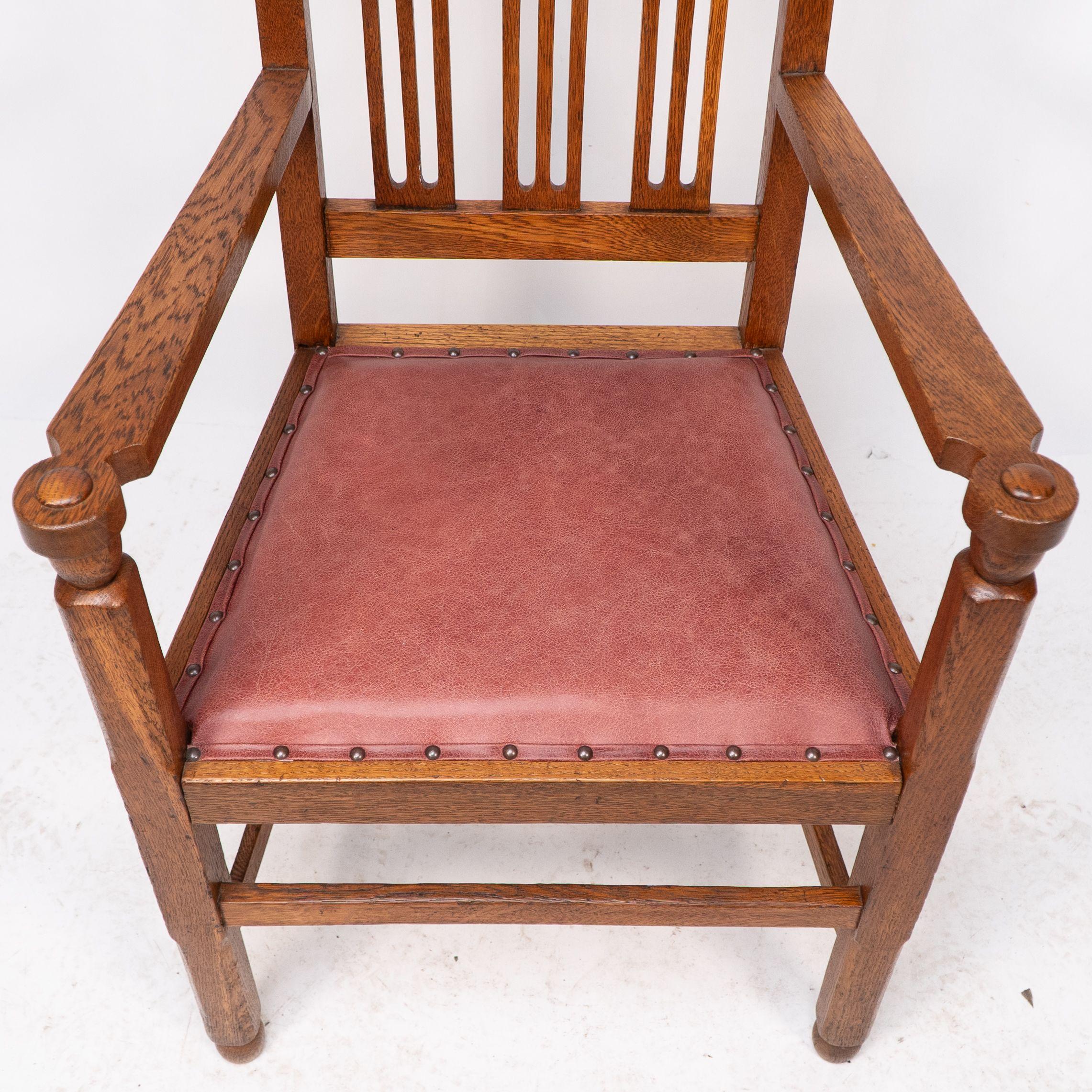 A set of four Arts and Crafts dining chairs with nicely carved floral decoration For Sale 4