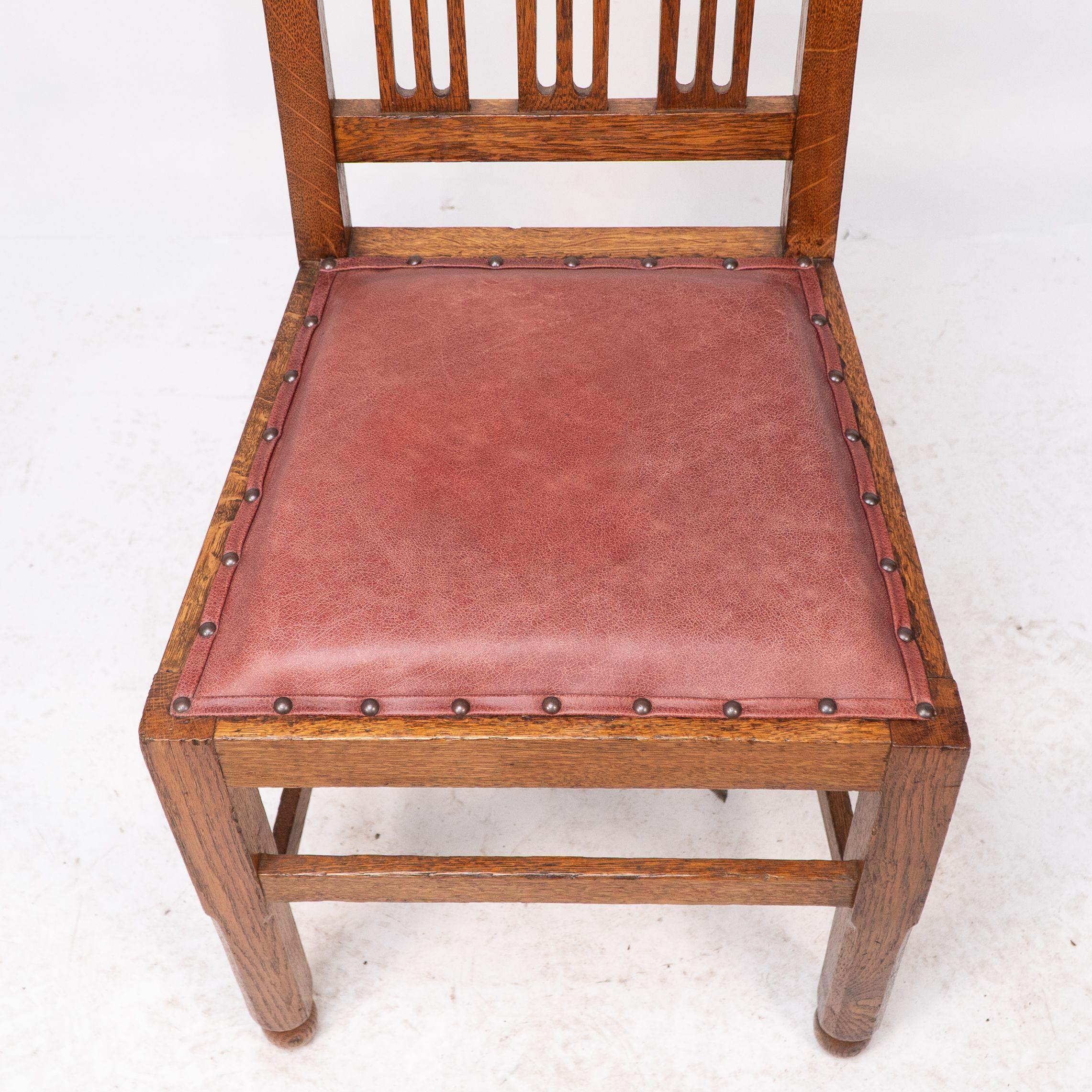 A set of four Arts and Crafts dining chairs with nicely carved floral decoration For Sale 11