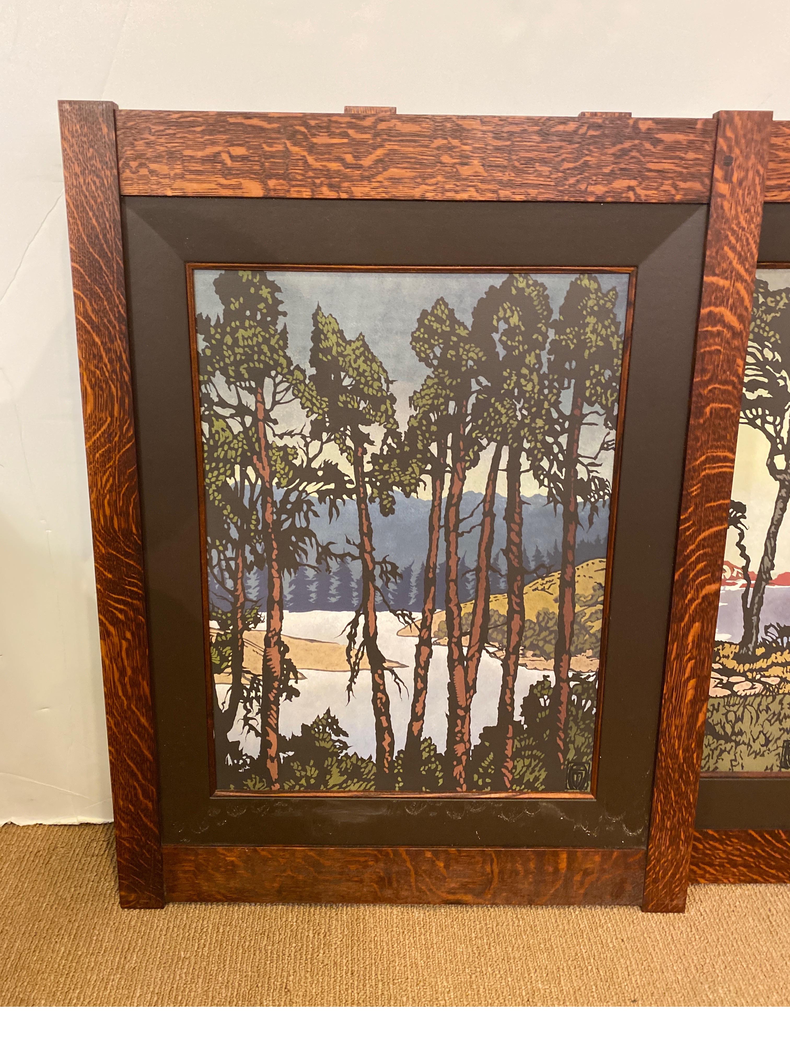 A Set of Four Arts and Crafts Framed Prints by Anita Munman, The late 20th century prints with classic arts and craft style original dark oak frames. Three with the original certificate of authenticity.