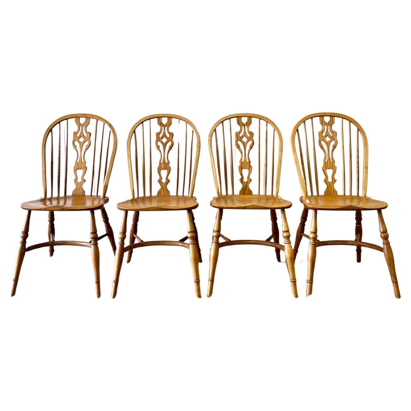 A Set of Four Ash Crinoline Stretcher Windsor Chairs For Sale