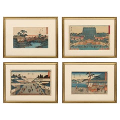 Set of Four Asian Views in Gold Frames