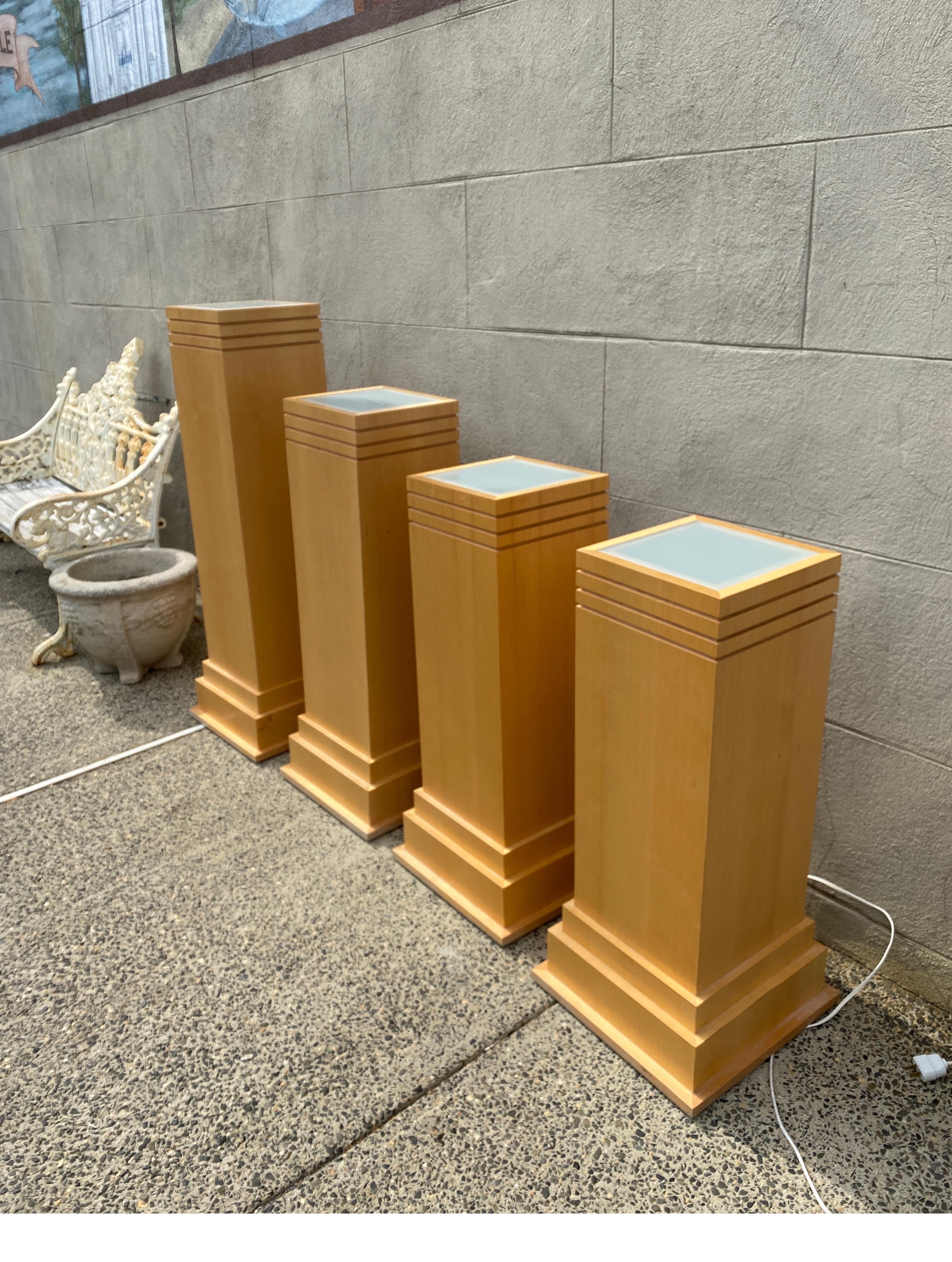 Late 20th Century Set of Four Birch Lighted Museum Pedestals For Sale