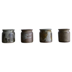 A set of four brutalist ceramic Vases by Rolf Palm, Sweden ca 1970s