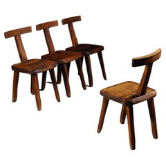 Vintage A Set of Four Brutalist Dining T Chairs by Aranjou France 1960s