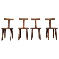 A Set of Four Brutalist Dining T Chairs by Aranjou France 1960s