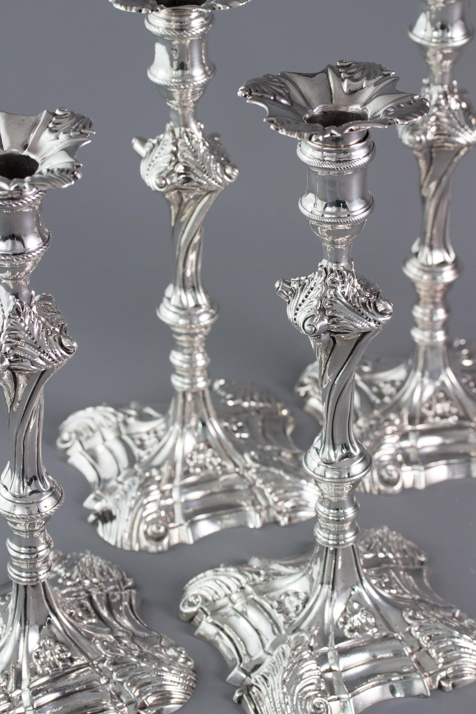 Set of Four Cast Silver Candlesticks, London, 1764-1765 4