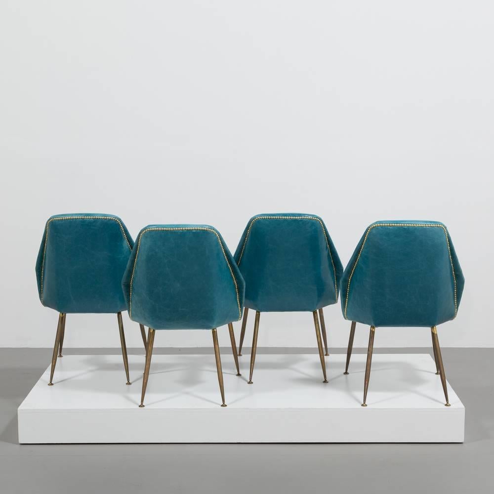 Leather Set of Four Chairs Carlo Pagani Campanula Chairs for Arflex, 1952