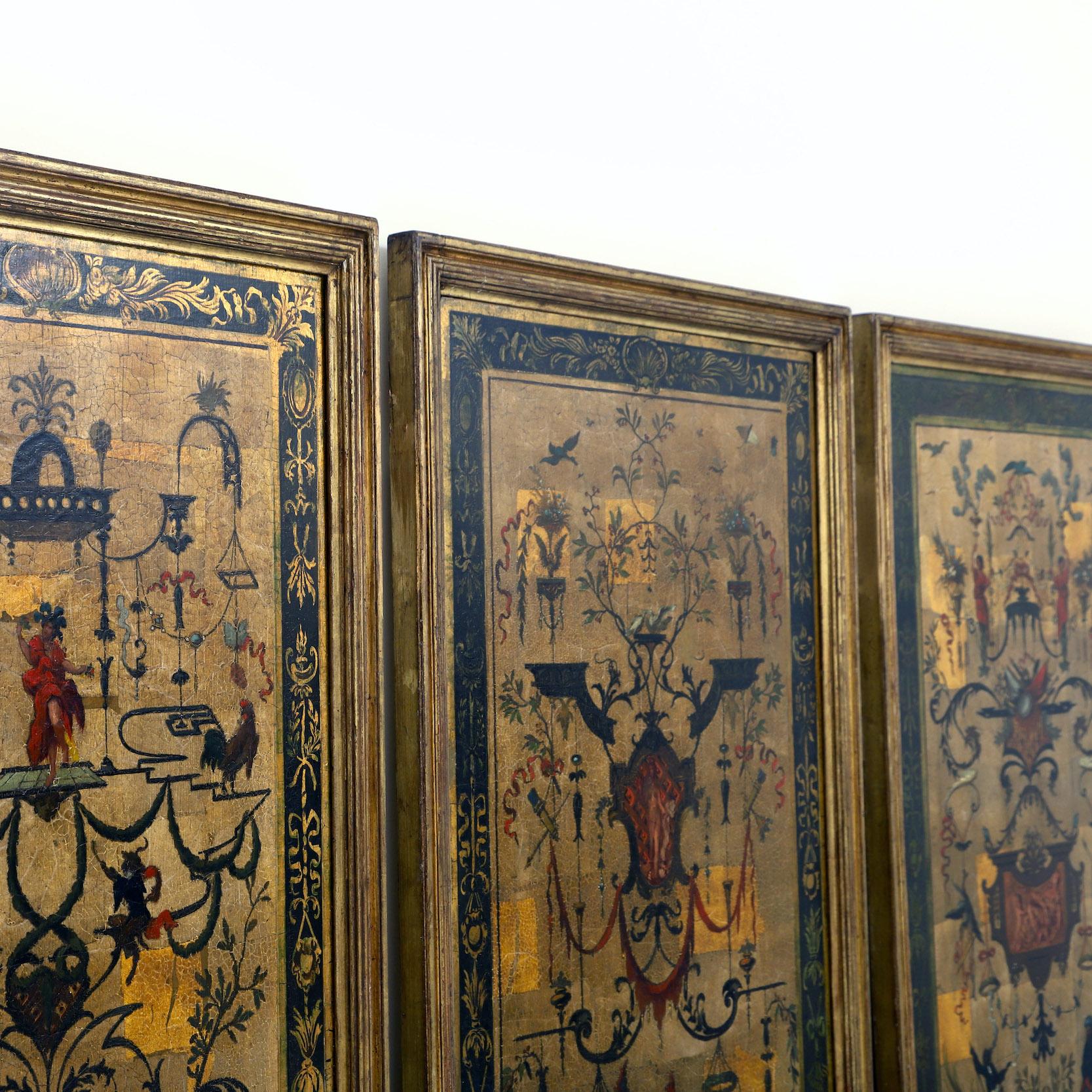 Oiled Set of Four Chinoiserie Paintings